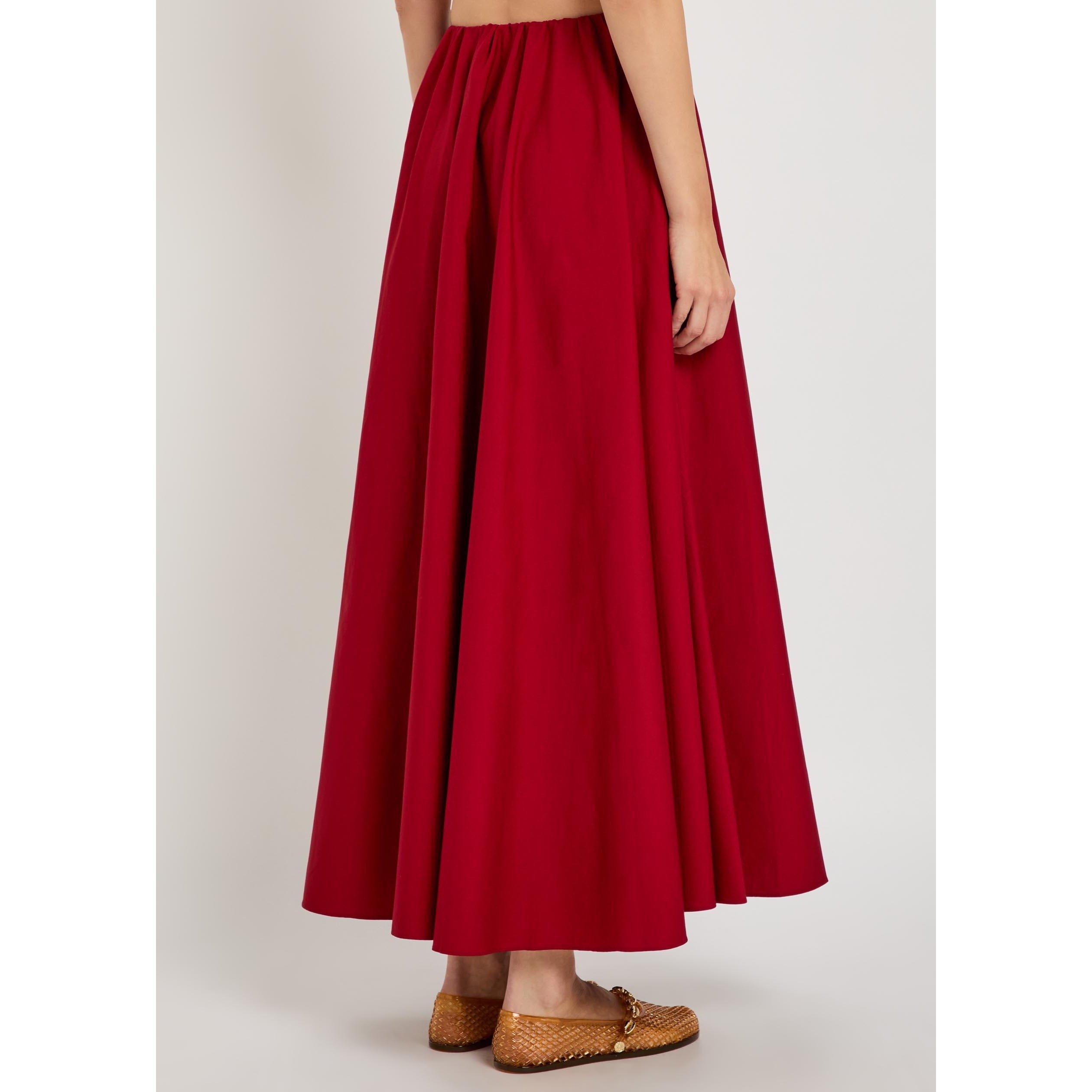RED - Staud - Women's Milano High-Waisted Cotton A-Line Skirt - 3