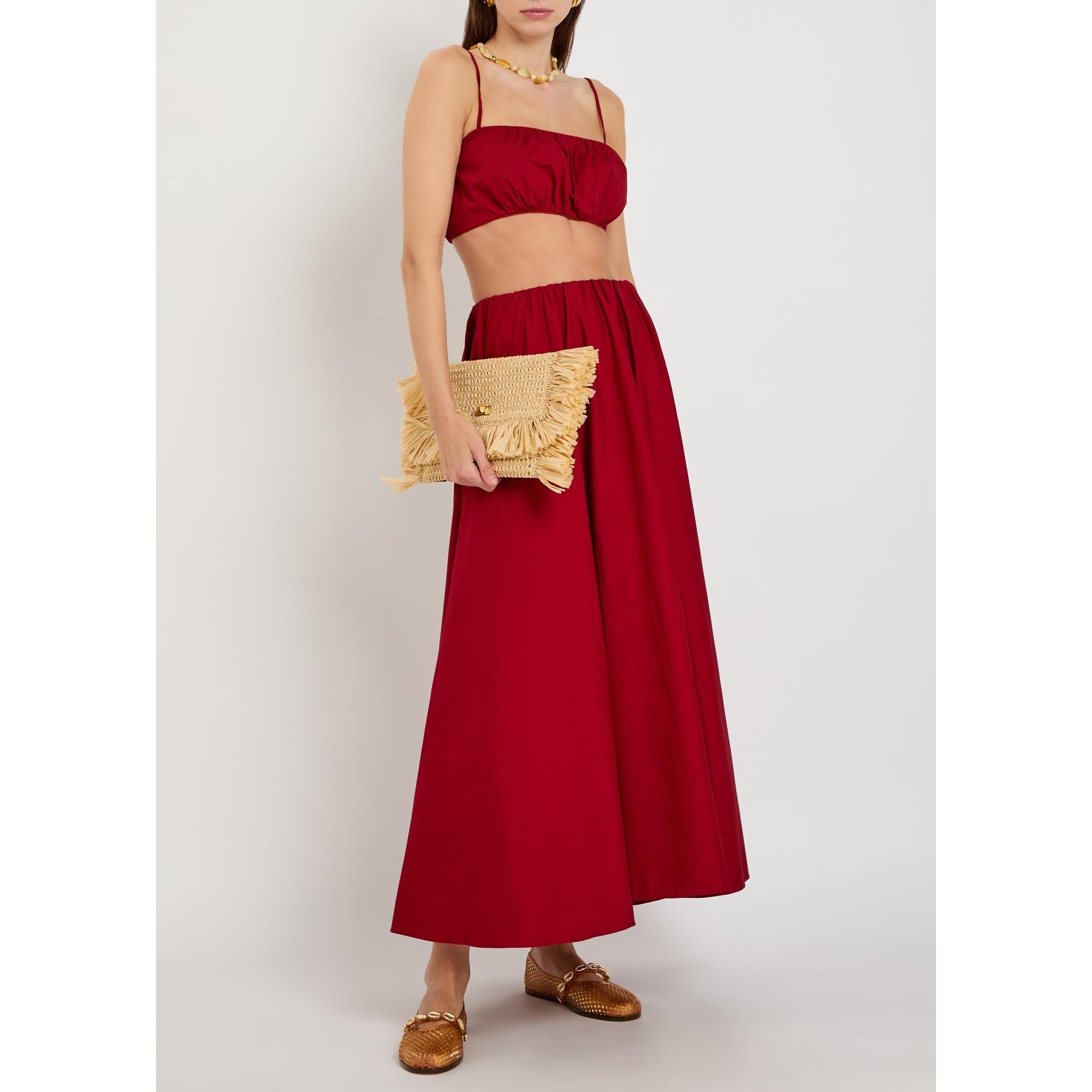 RED - Staud - Women's Milano High-Waisted Cotton A-Line Skirt - 5