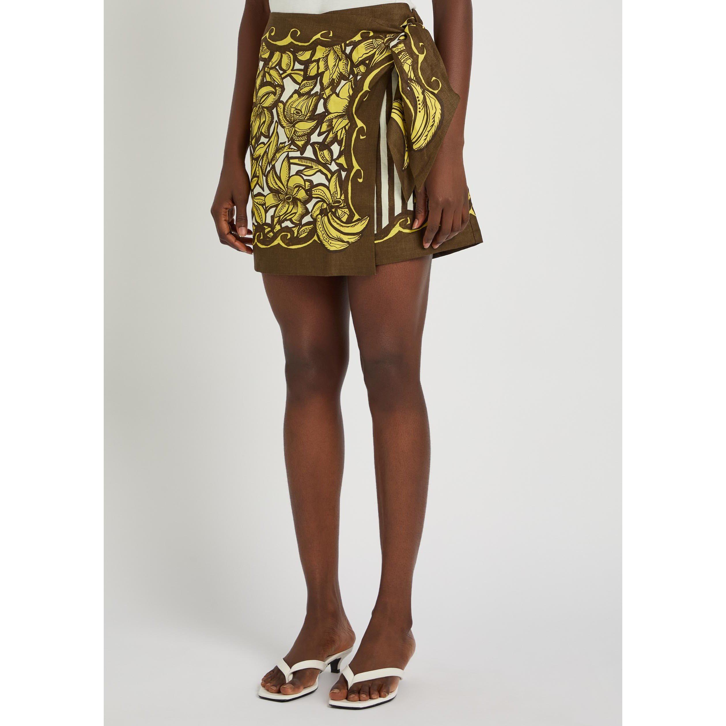 YELLOW - Alemais - Women's Mona Floral Hemp Wrap Skirt - 2