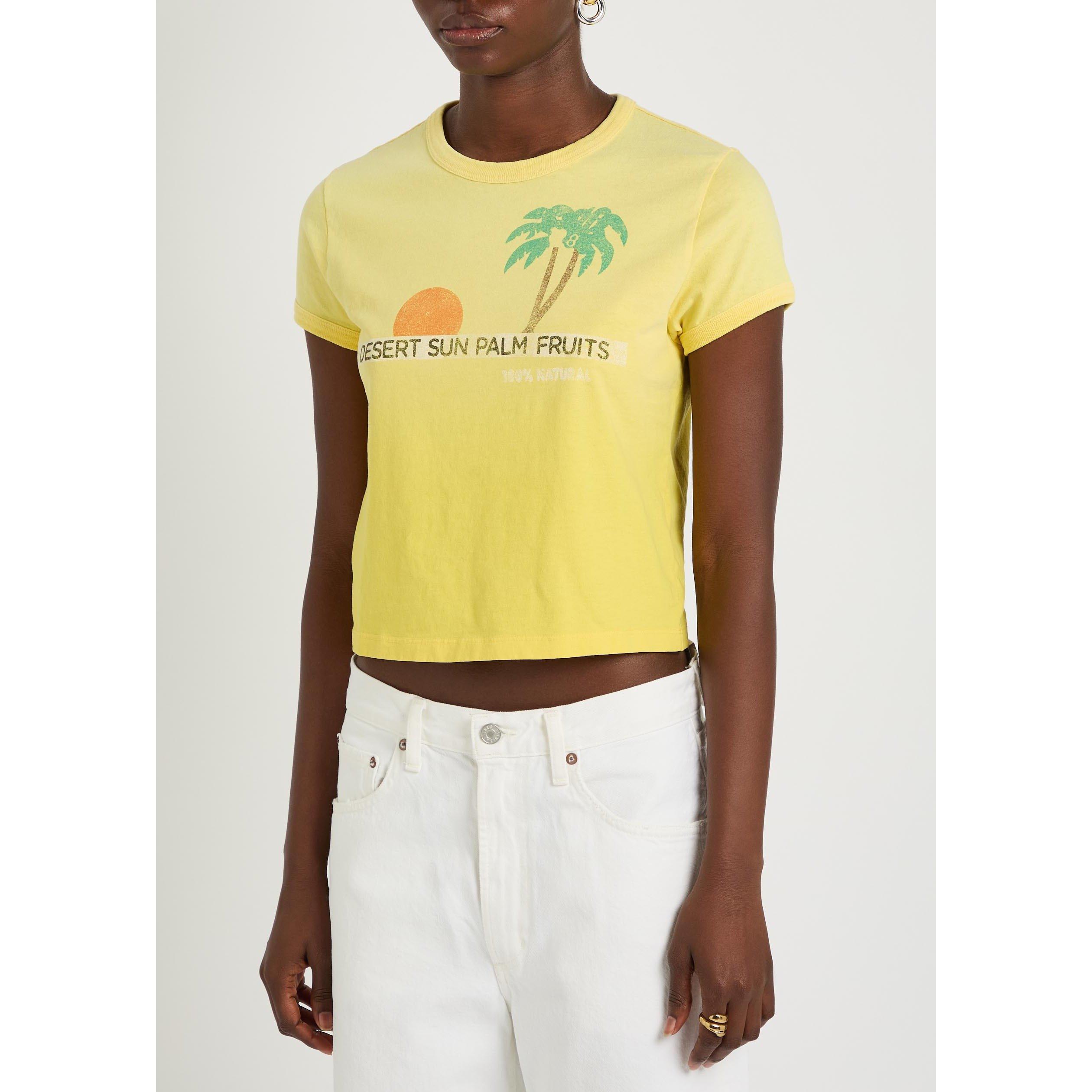 YELLOW - MOTHER - Women's the Itty Bitty Ringer Graphic Cotton Slim-Fit Cropped T-Shirt - 2