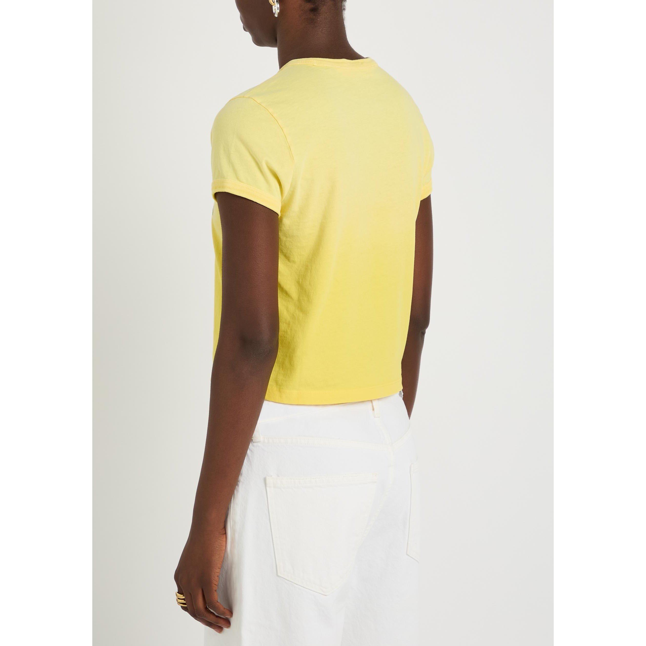 YELLOW - MOTHER - Women's the Itty Bitty Ringer Graphic Cotton Slim-Fit Cropped T-Shirt - 3