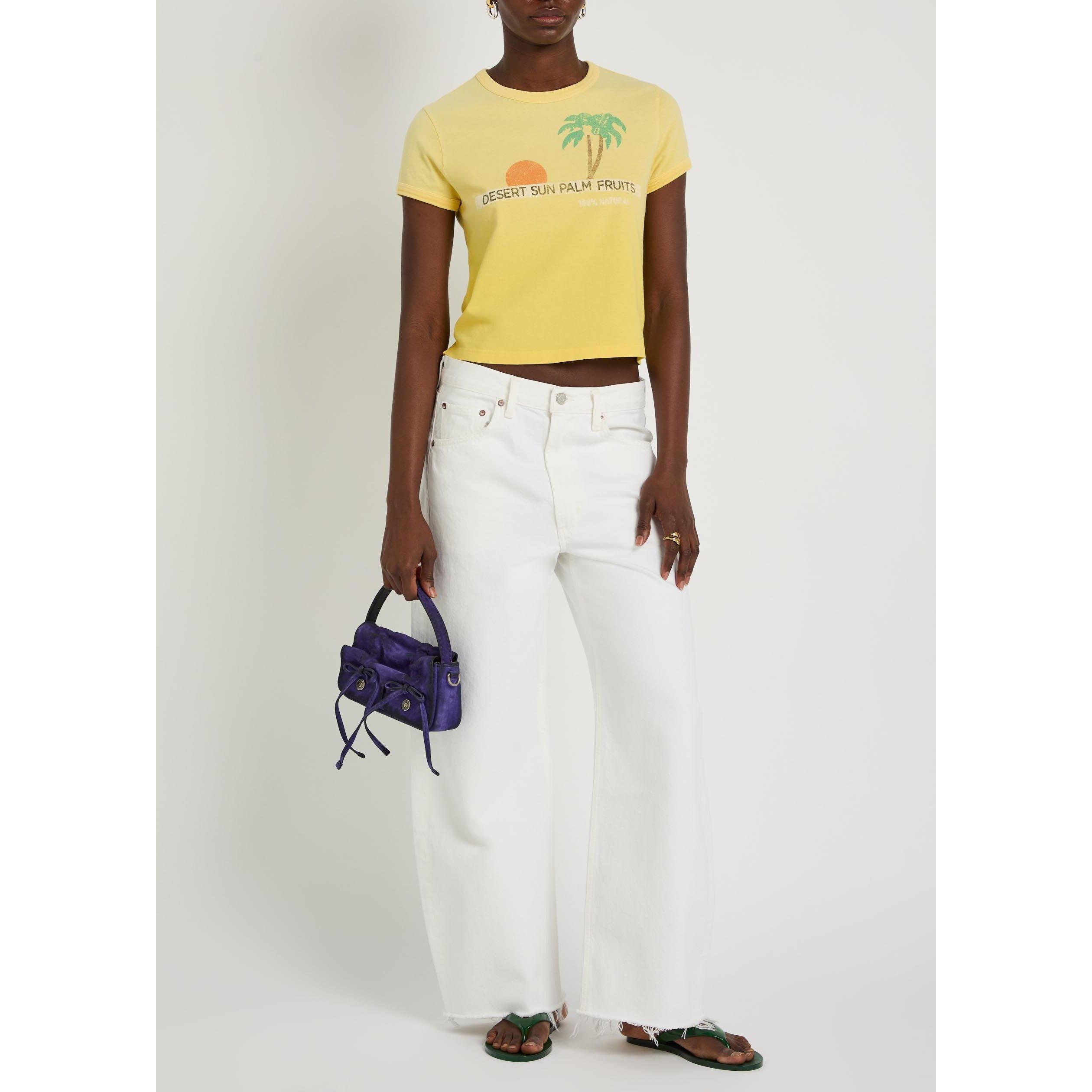 YELLOW - MOTHER - Women's the Itty Bitty Ringer Graphic Cotton Slim-Fit Cropped T-Shirt - 5