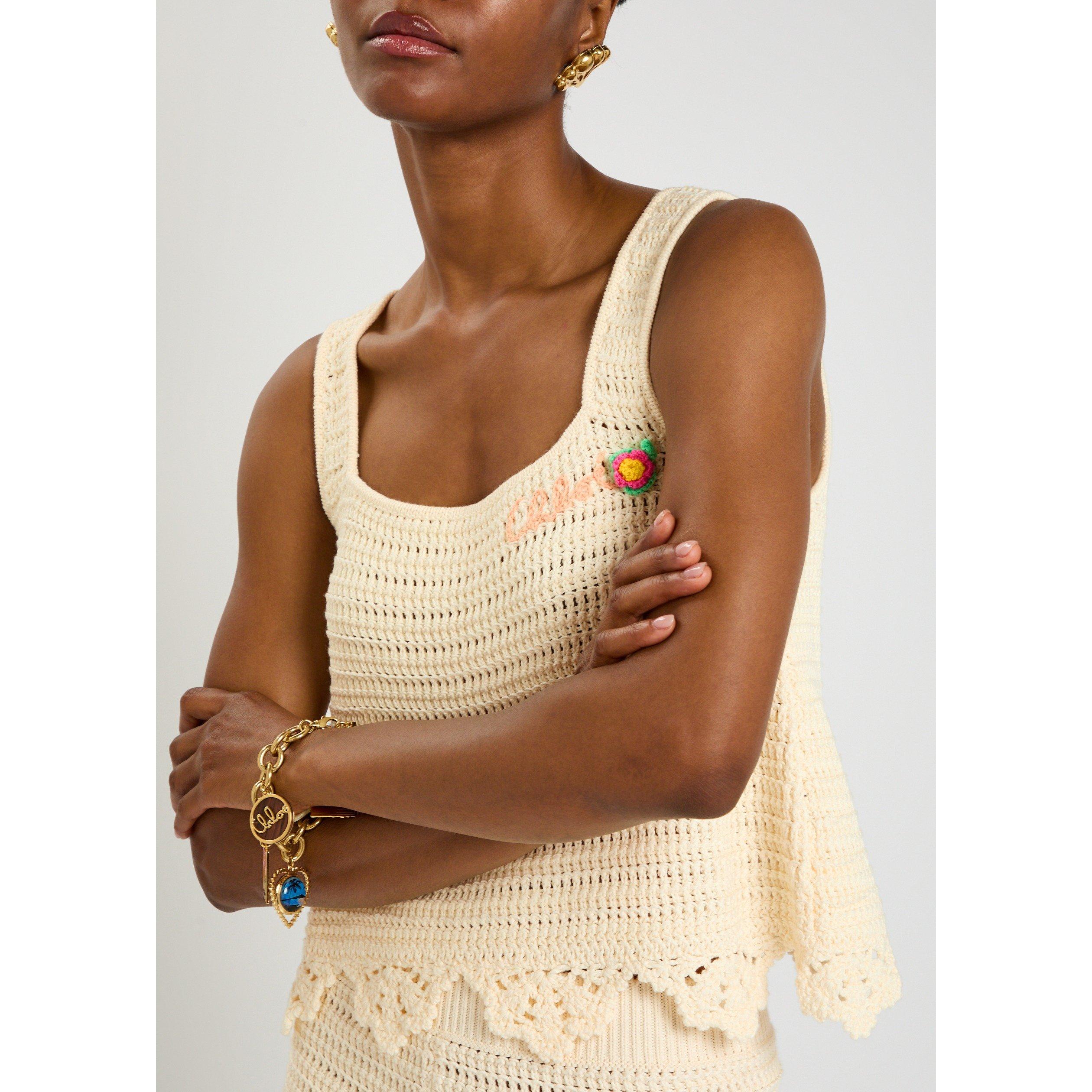 WHITE - Chloe - Women's Crochet Cotton Square Neck Cropped Tank Top - 4