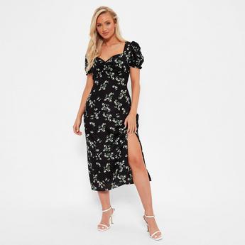 I Saw It First ISAWITFIRST Floral Print Sweetheart Puff Sleeve Midi Dress