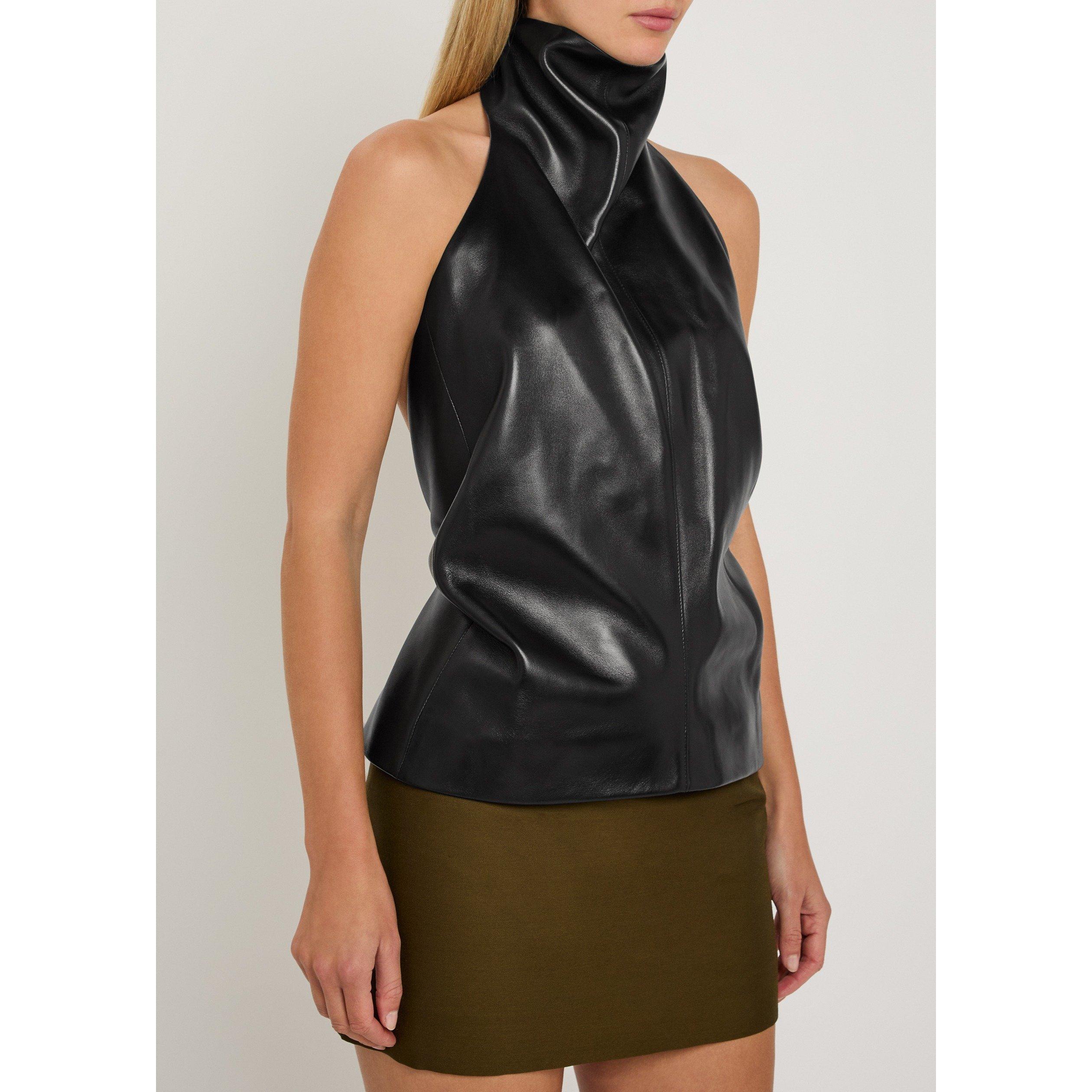 BLACK - Khaite - Women's Rone Leather Halterneck Top - 2