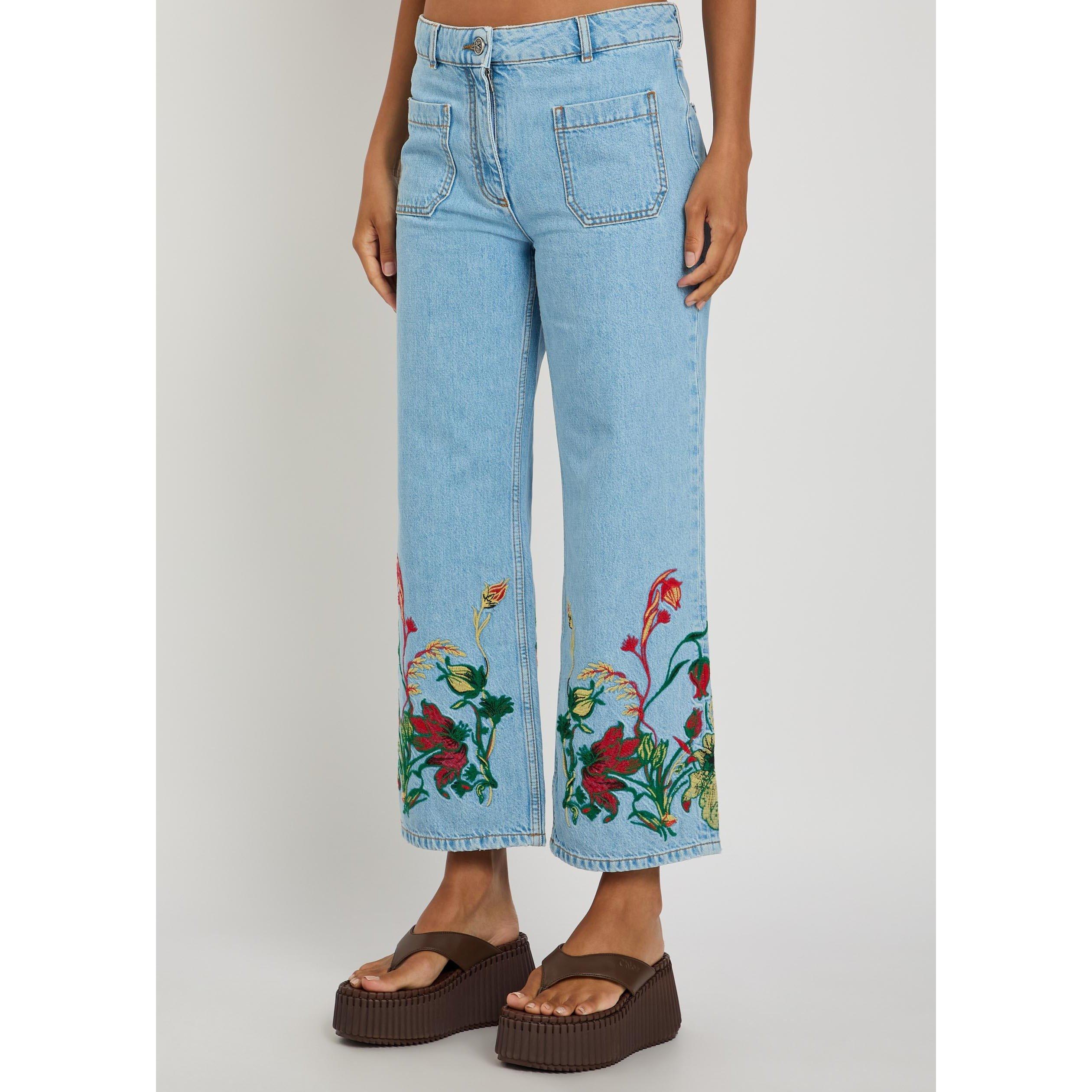 BLUE AND OTHER - Etro - Women's Cropped Embroidered Cotton Straight Leg Jeans - 2