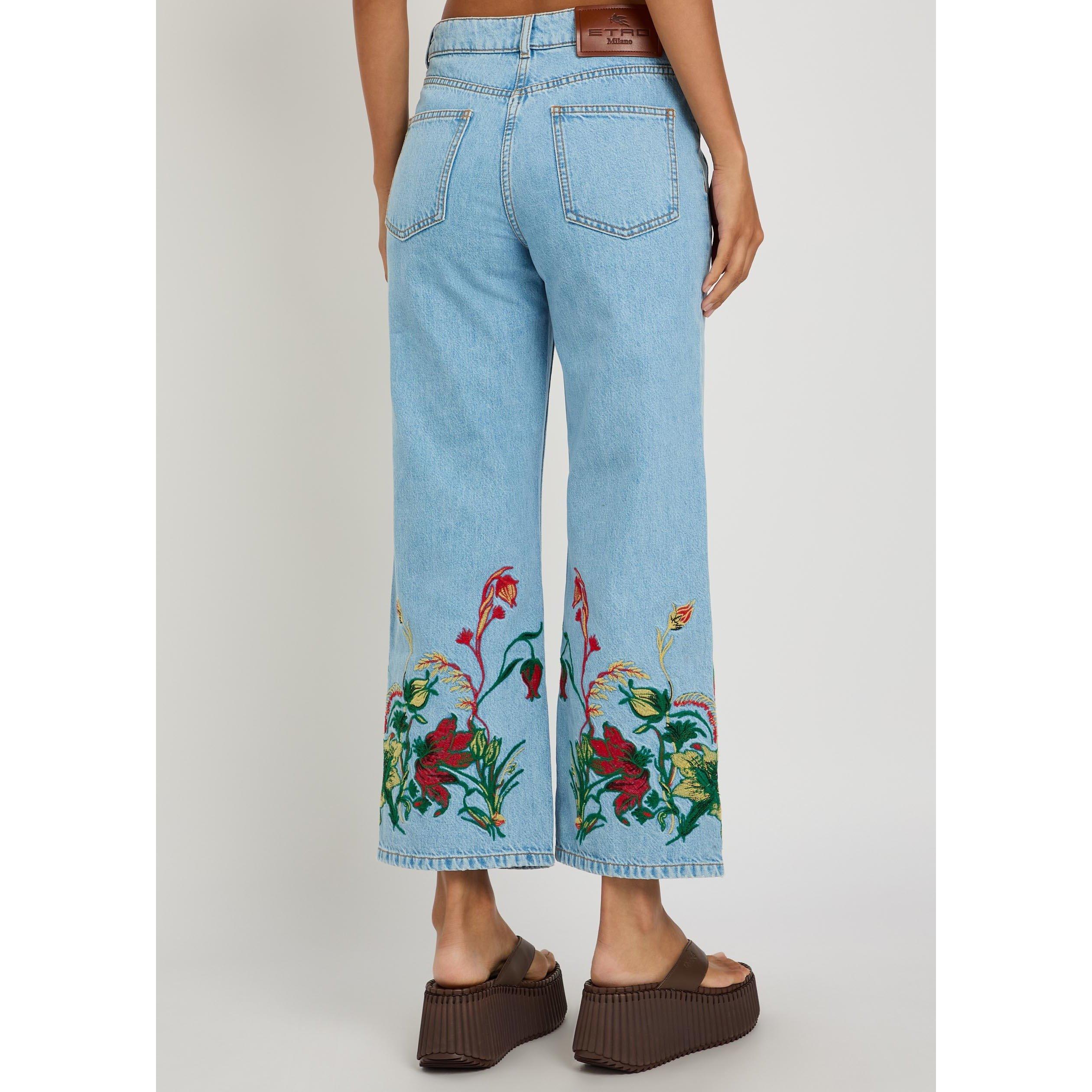 BLUE AND OTHER - Etro - Women's Cropped Embroidered Cotton Straight Leg Jeans - 3