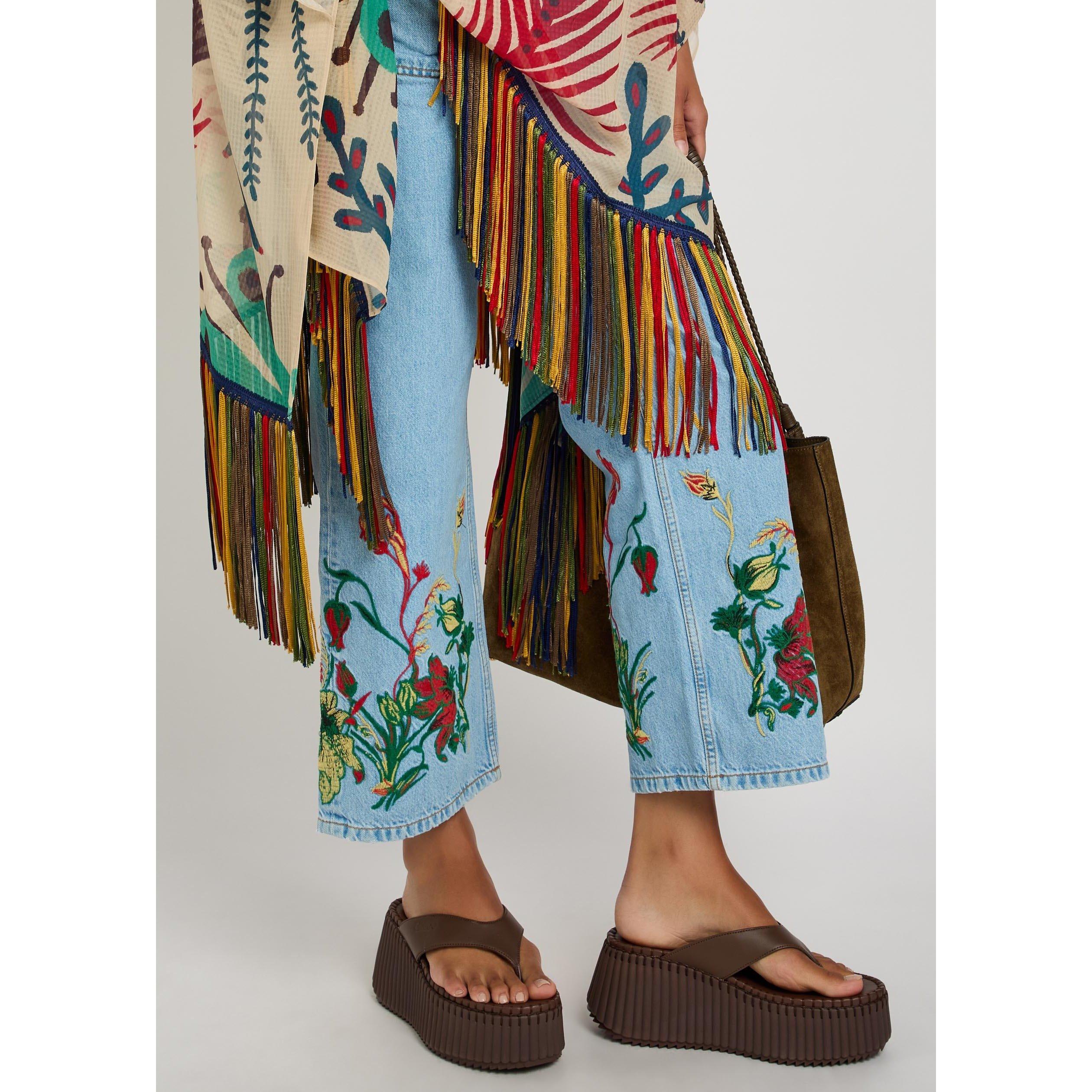 BLUE AND OTHER - Etro - Women's Cropped Embroidered Cotton Straight Leg Jeans - 4