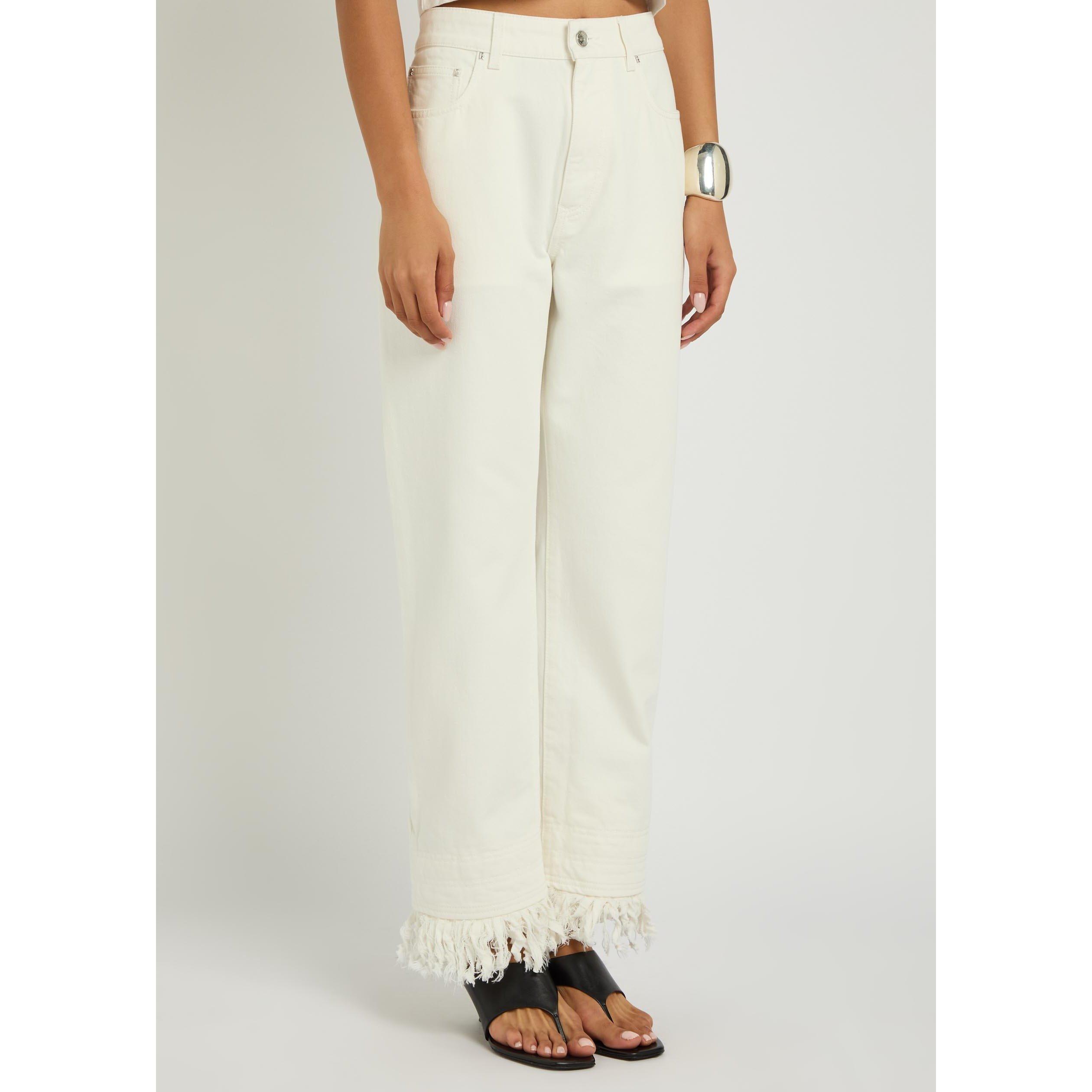 OFF WHITE - Rabanne - Women's Cotton Fringed Mid-Rise Straight Leg Jeans - 2