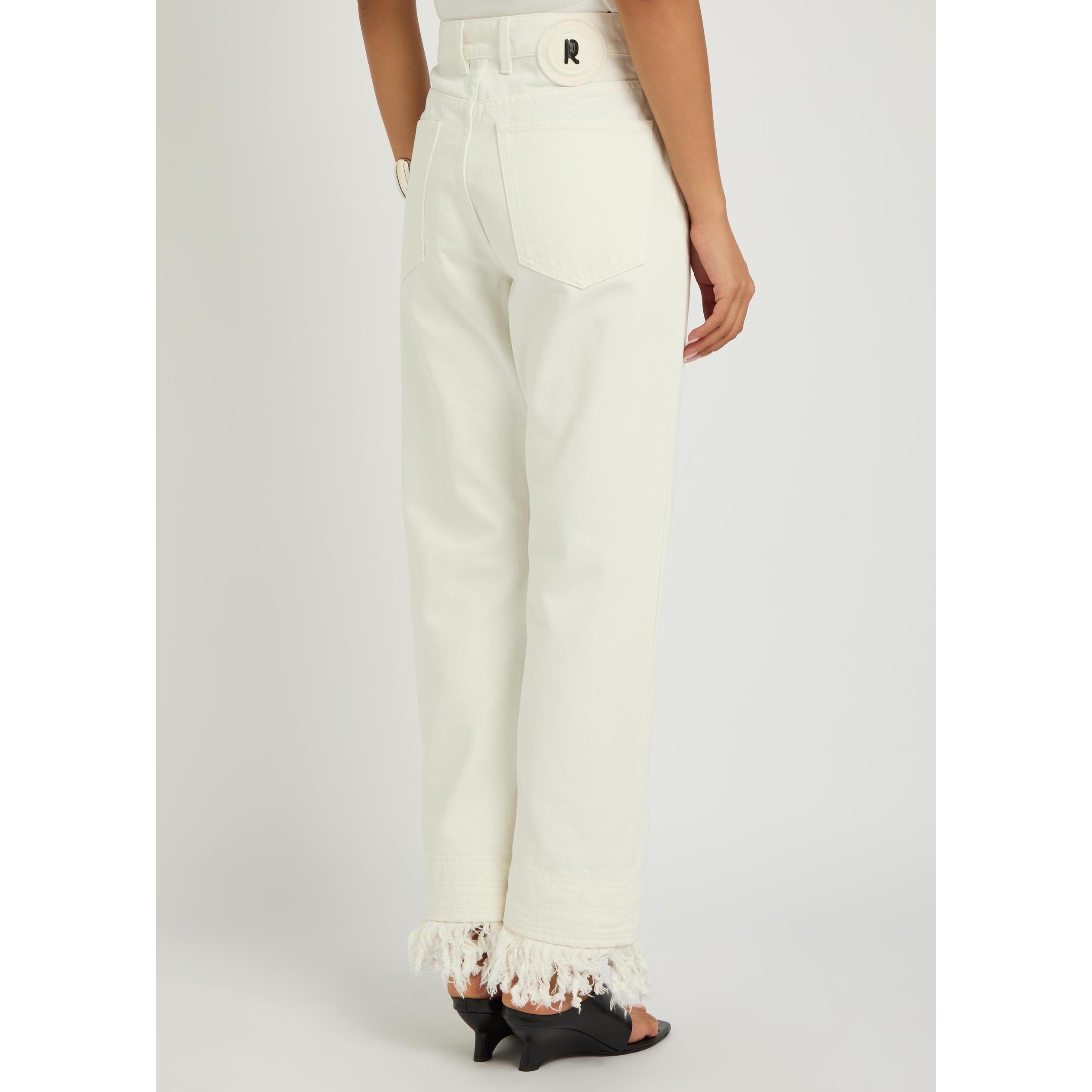 OFF WHITE - Rabanne - Women's Cotton Fringed Mid-Rise Straight Leg Jeans - 3