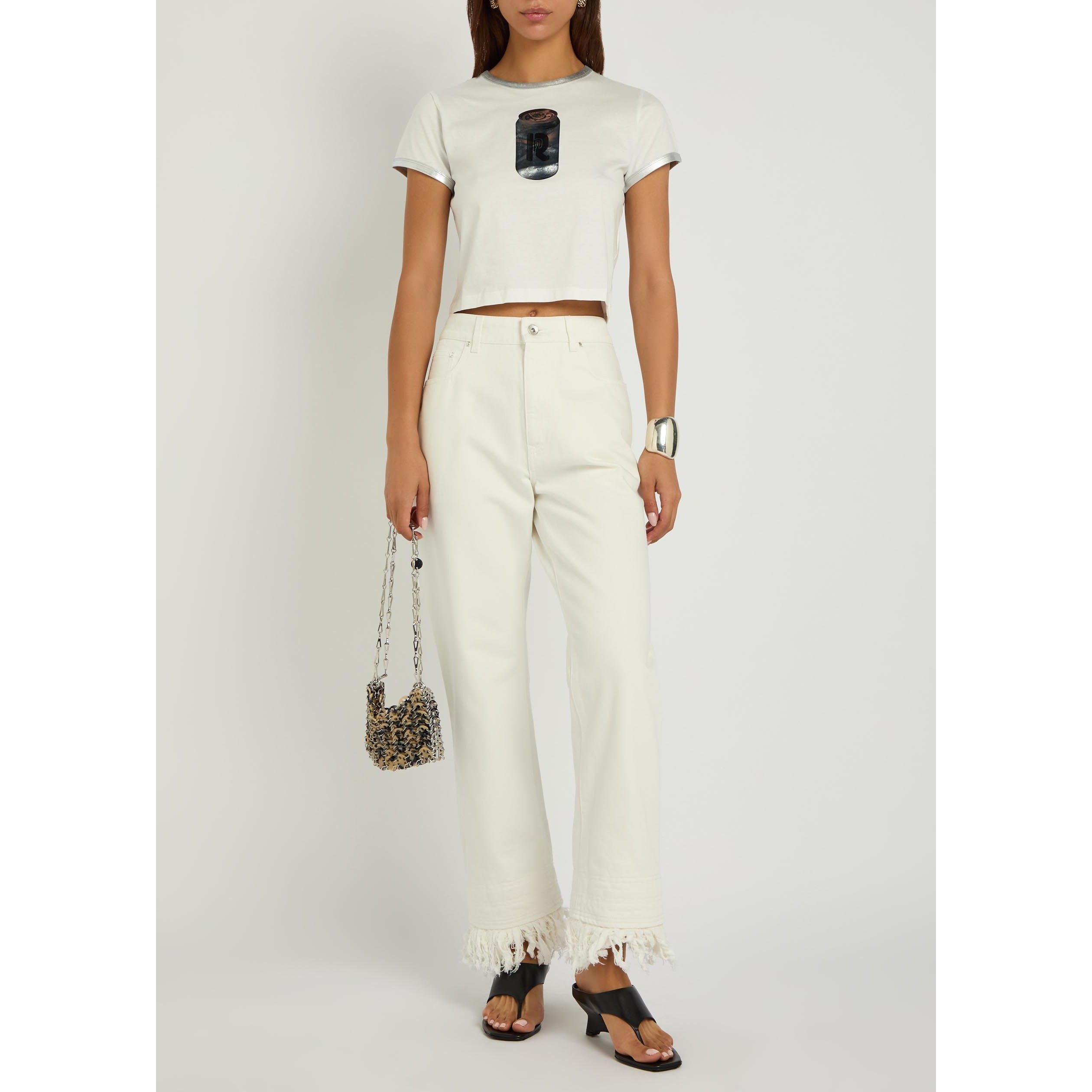 OFF WHITE - Rabanne - Women's Cotton Fringed Mid-Rise Straight Leg Jeans - 5