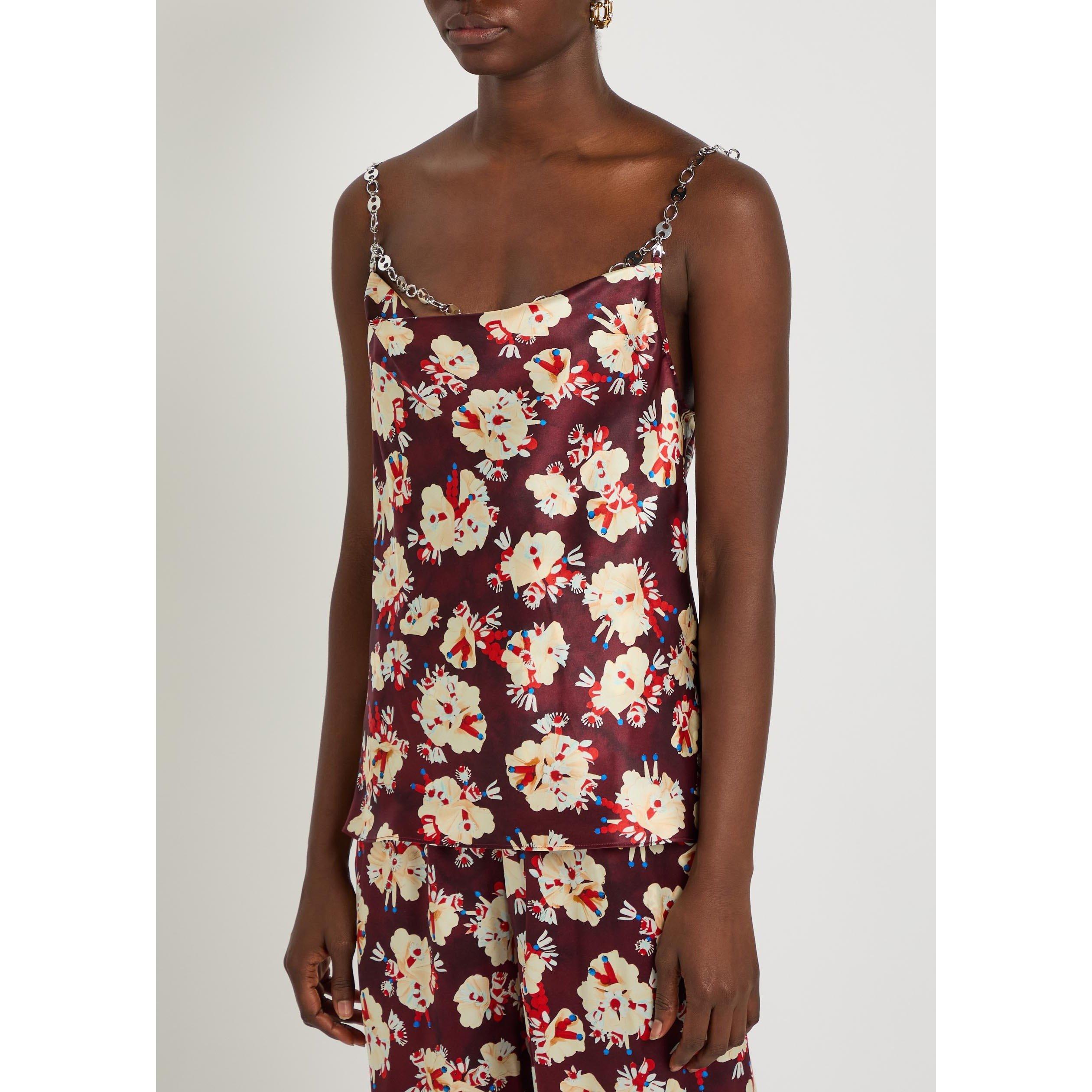 MULTICOLOURED - Rabanne - Women's Floral Cowl Neck Silk Cami Top - 2