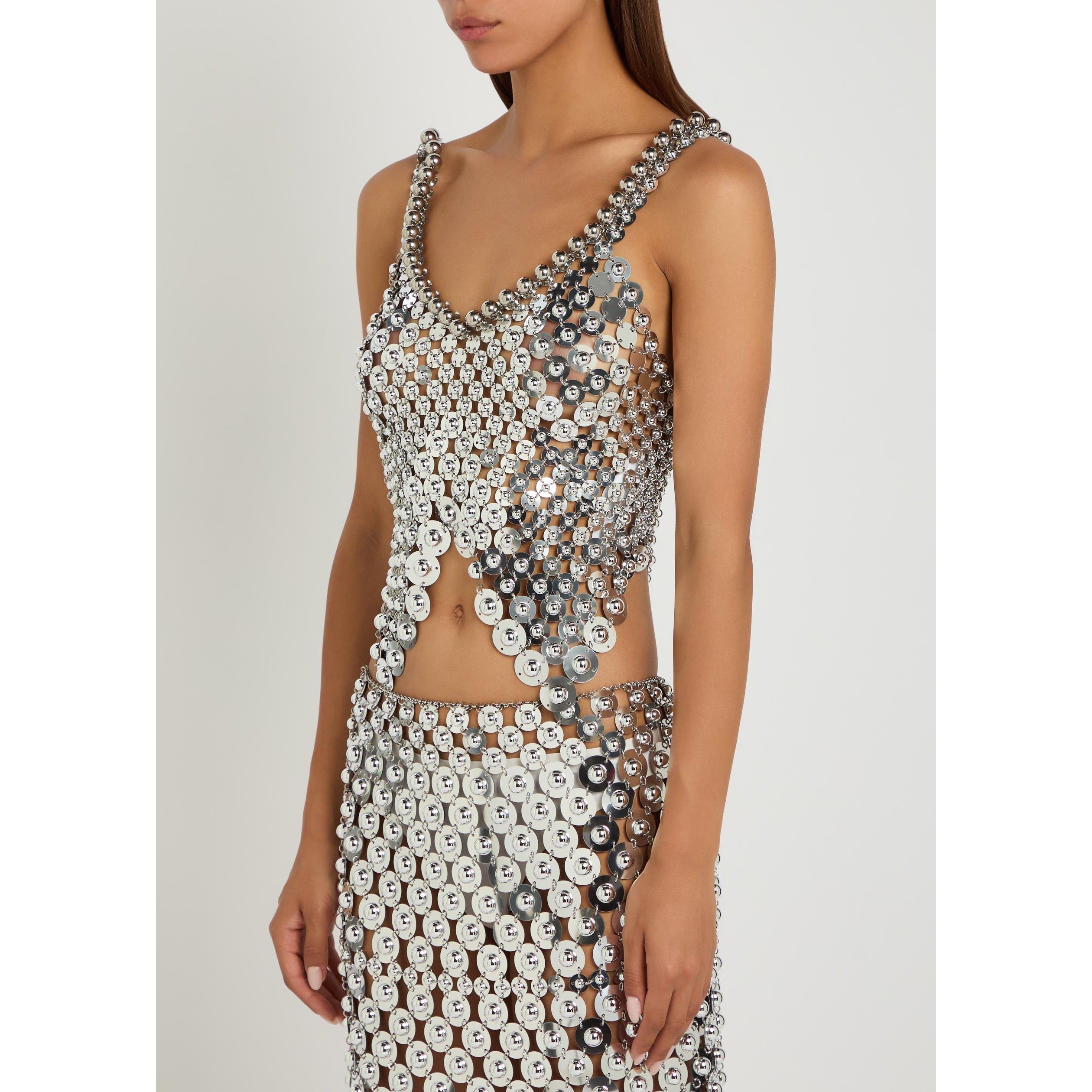 SILVER - Rabanne - Women's Cropped Slim-Fit Tank Top - 2