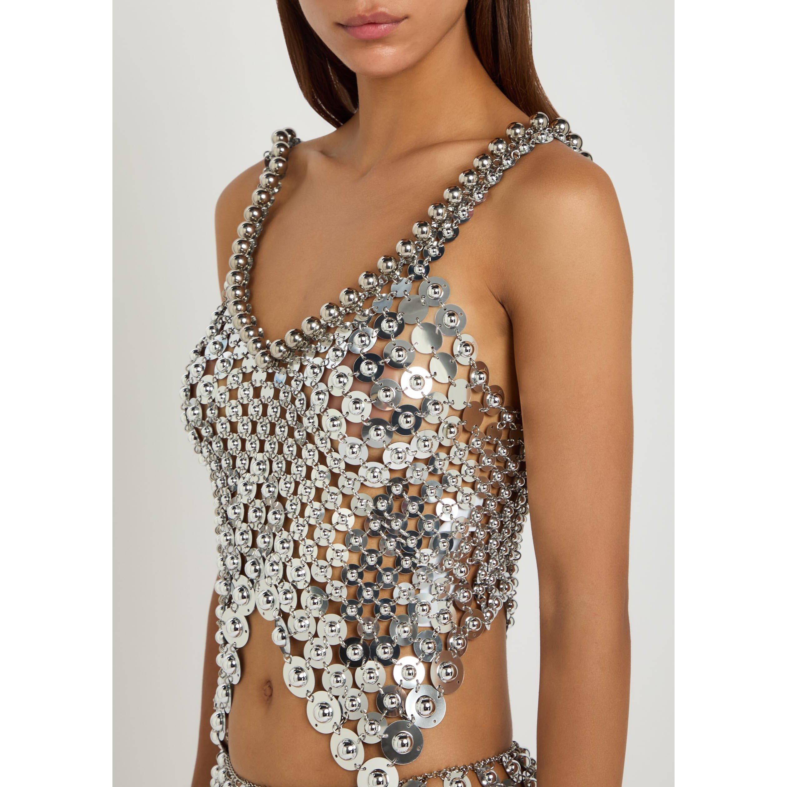 SILVER - Rabanne - Women's Cropped Slim-Fit Tank Top - 4