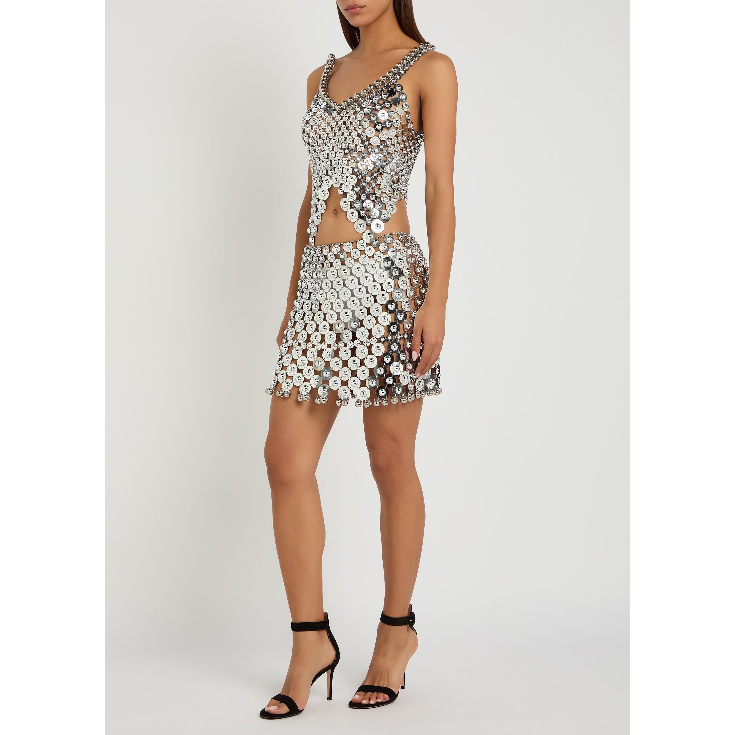 SILVER - Rabanne - Women's Cropped Slim-Fit Tank Top - 5