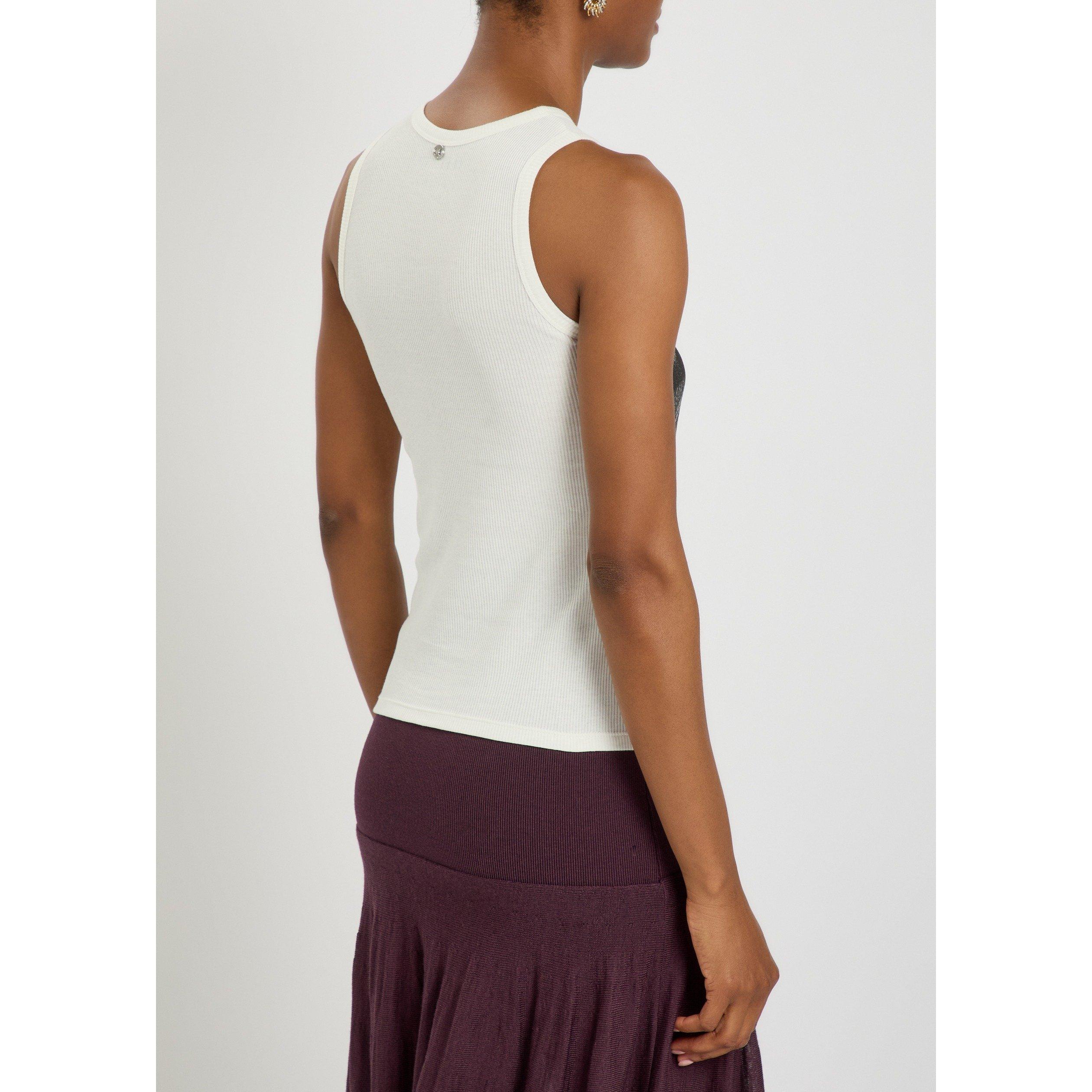 WHITE AND BLACK - Rabanne - Women's Cotton Ribbed Metallic Print Round-Neck Slim-Fit Tank Top - 3