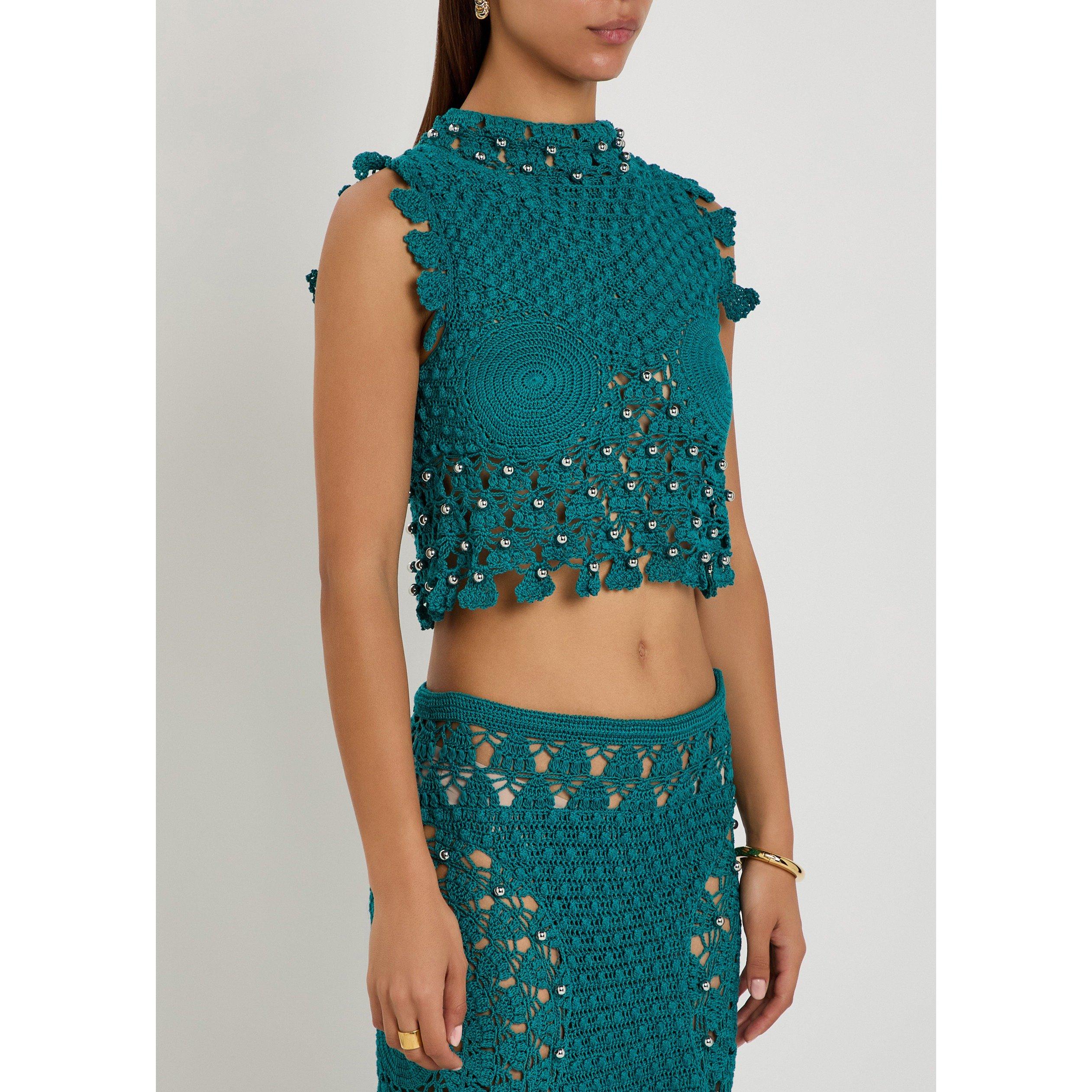 GREEN - Rabanne - Women's Cotton Slim-Fit Cropped T-Shirt - 2