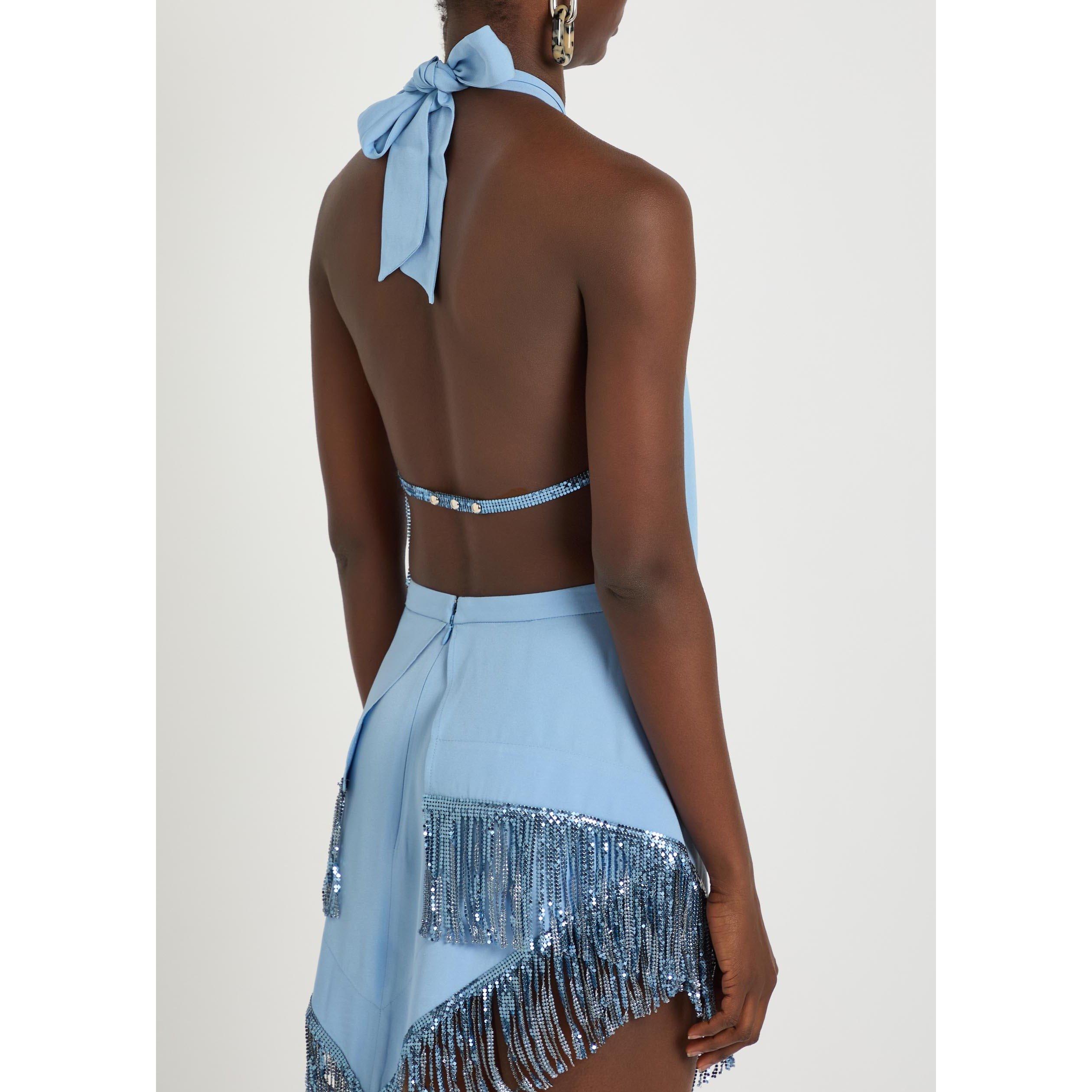 BLUE - Rabanne - Women's Halter-Neck Oversized-Fit Woven Cami Top - 3