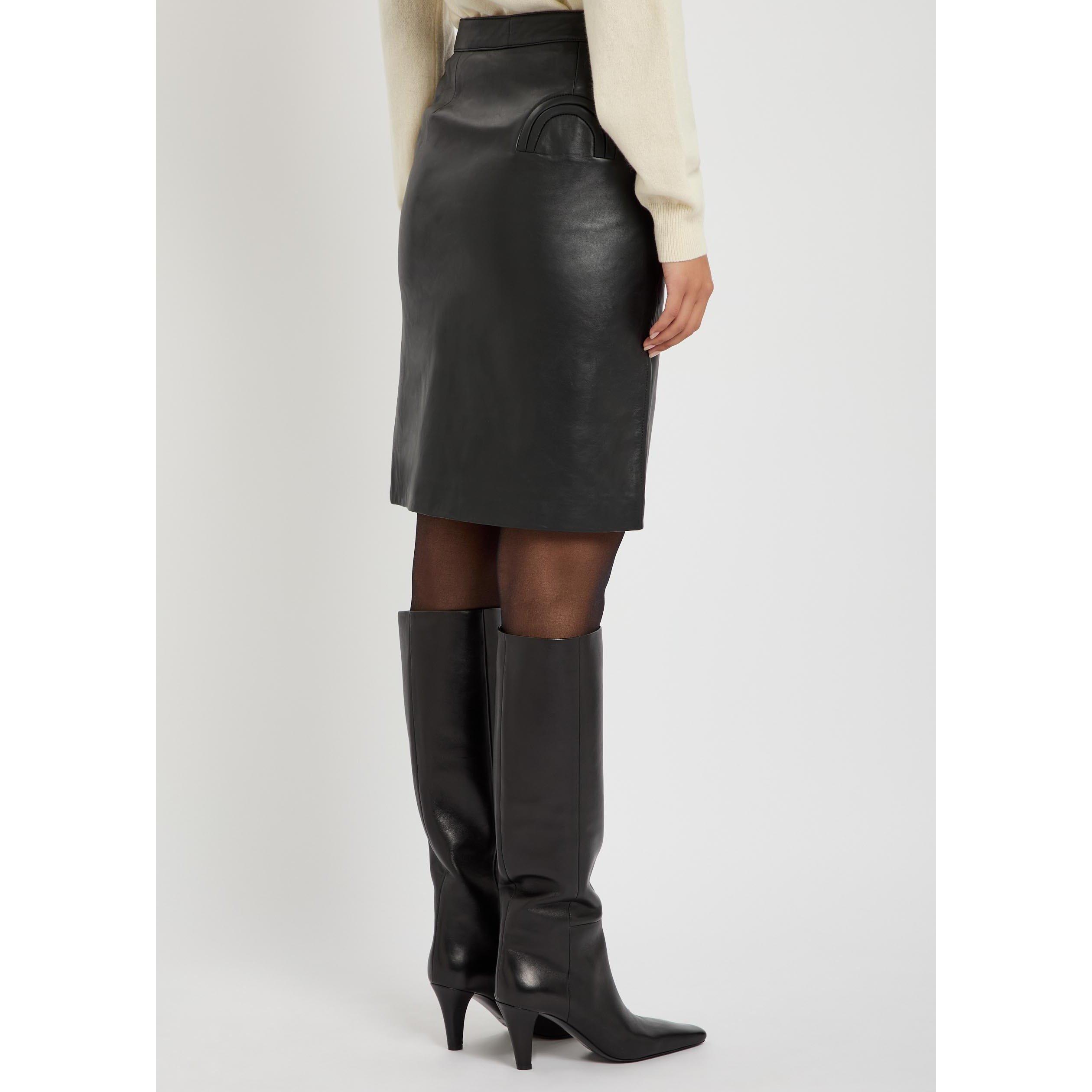 BLACK - Blaze Milano - Women's Popeye Leather Slim-Fit Pencil Skirt - 3