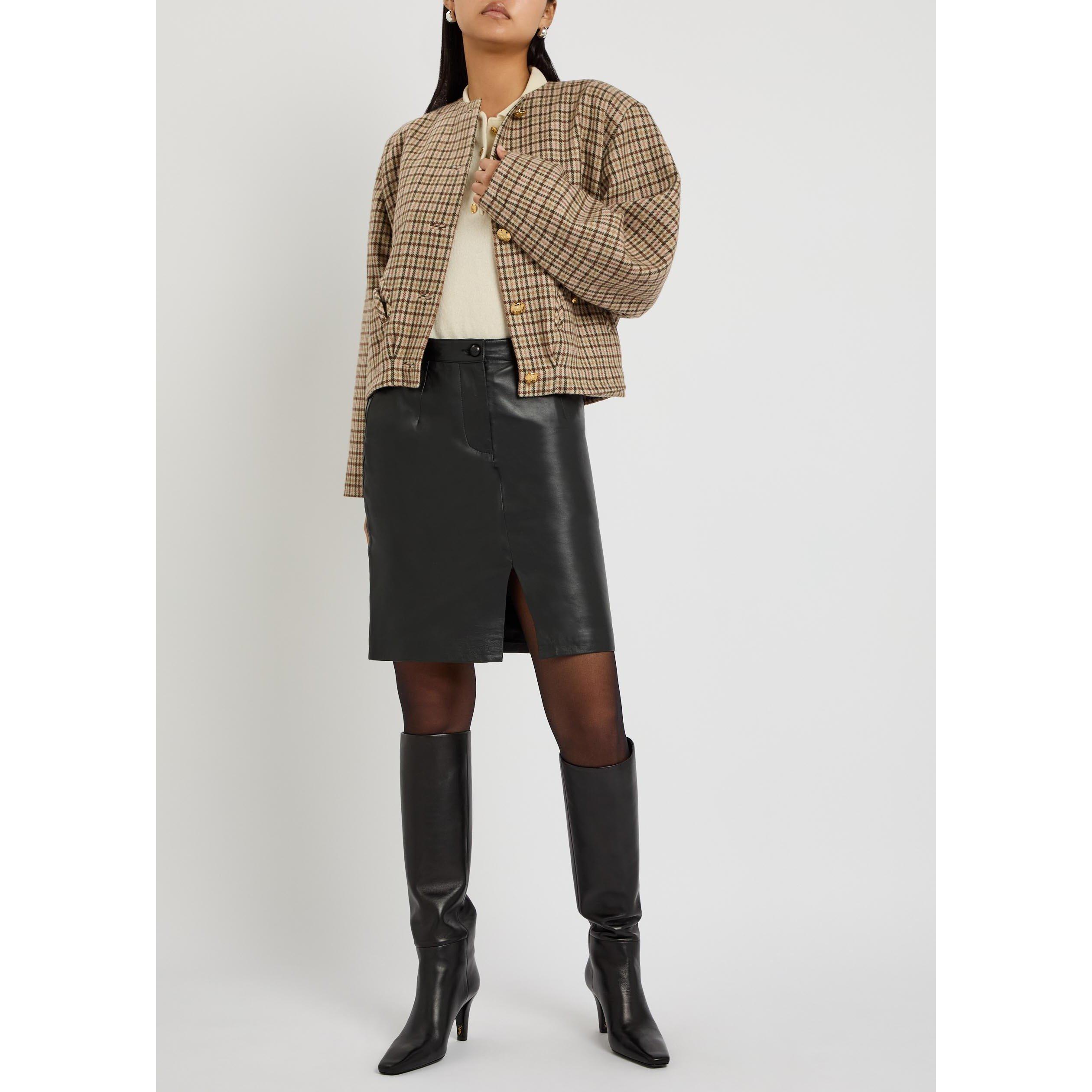 BLACK - Blaze Milano - Women's Popeye Leather Slim-Fit Pencil Skirt - 5