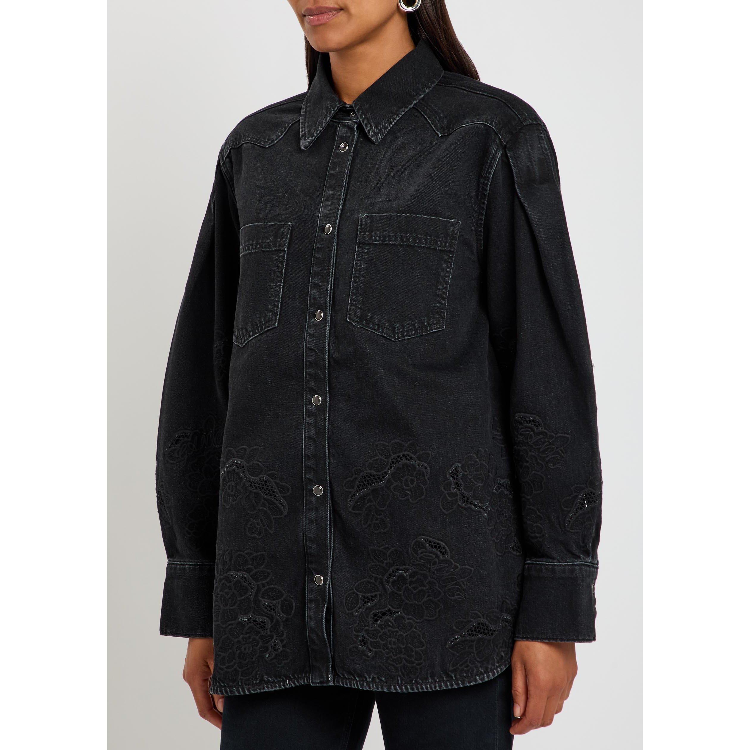 BLACK - Ganni - Women's Long-Sleeve Denim Shirt - 2