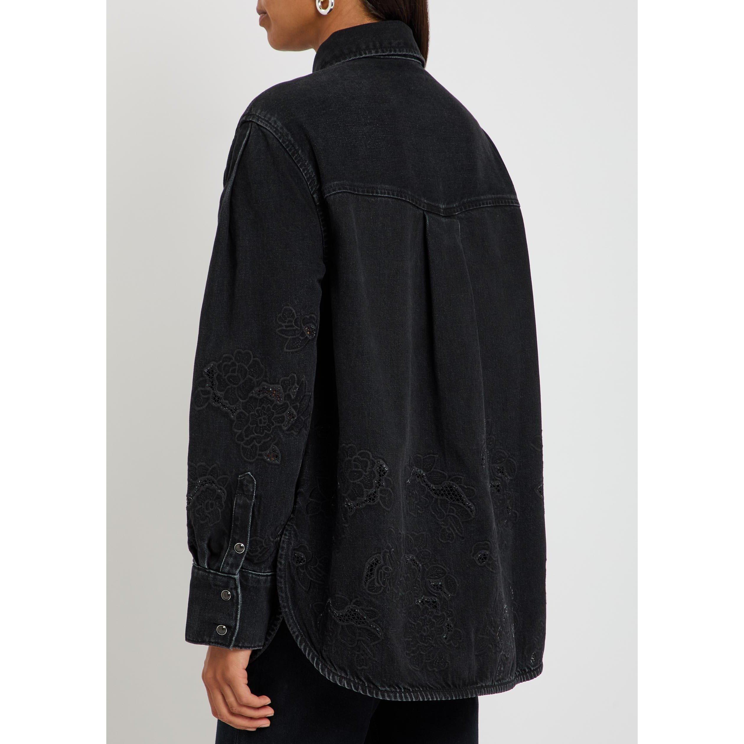 BLACK - Ganni - Women's Long-Sleeve Denim Shirt - 3