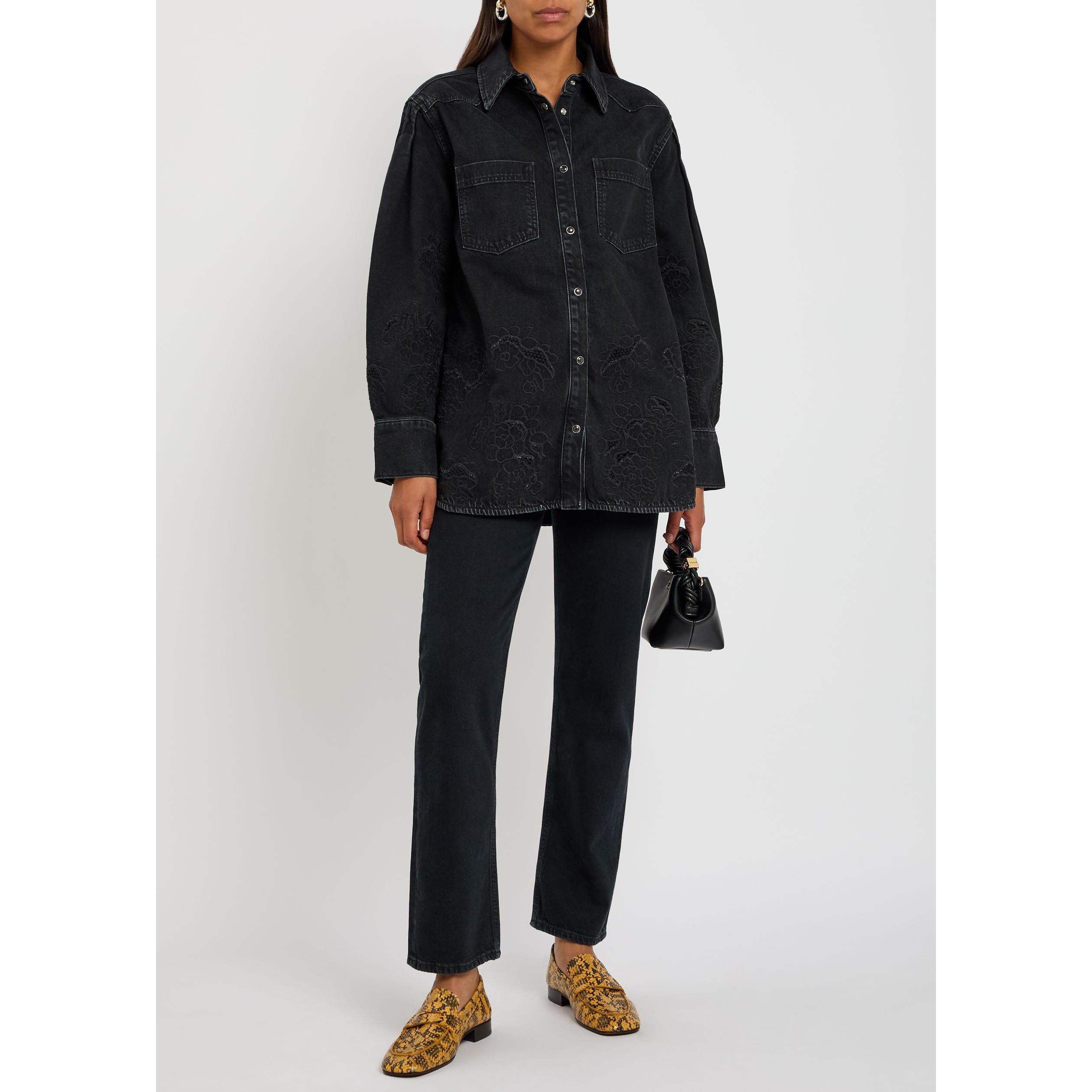 BLACK - Ganni - Women's Long-Sleeve Denim Shirt - 5