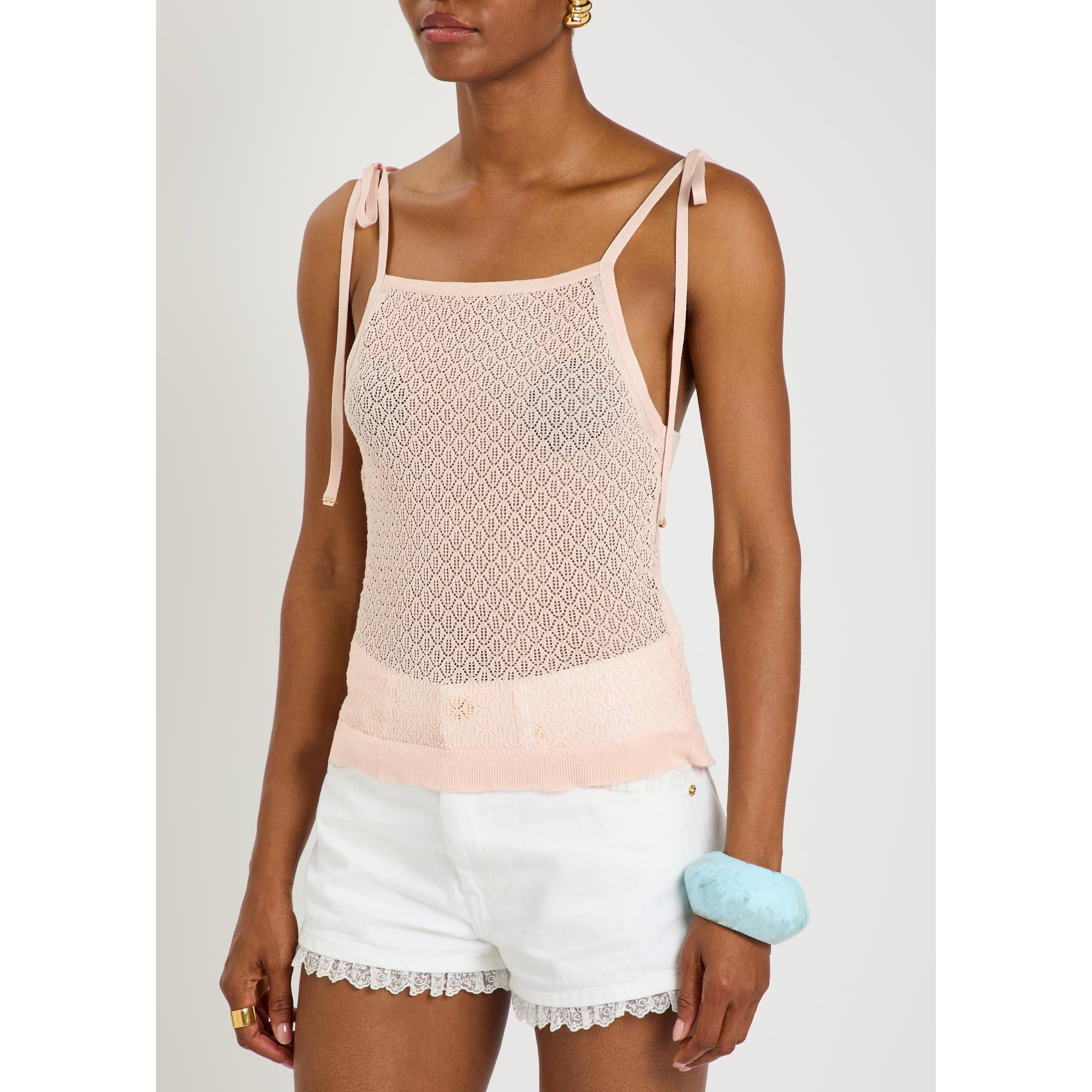 LIGHT PINK - Ganni - T Shiny Viscose Pointelle Top - 2