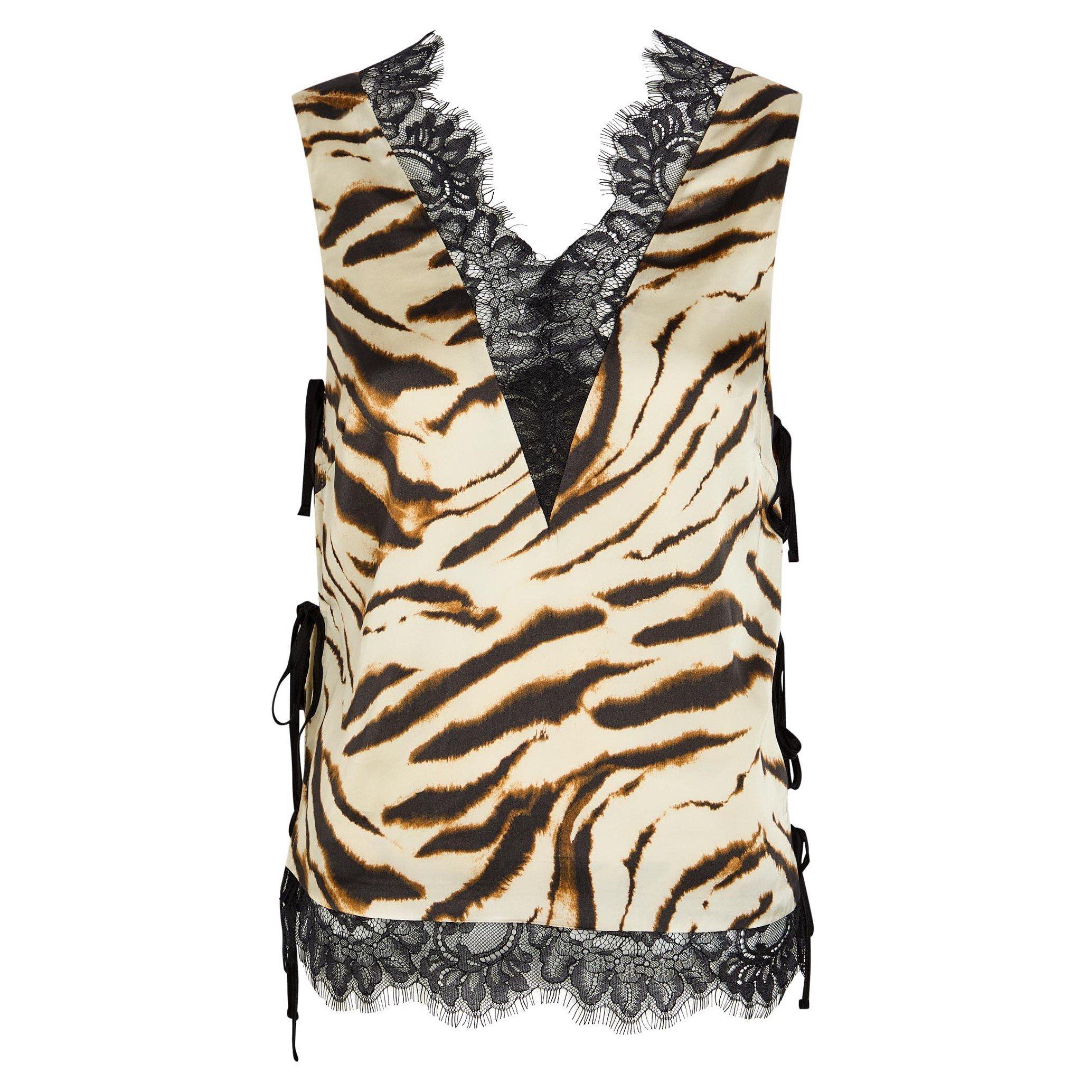 WHITE AND OTHER - Ganni - T Printed Satin V-neck To