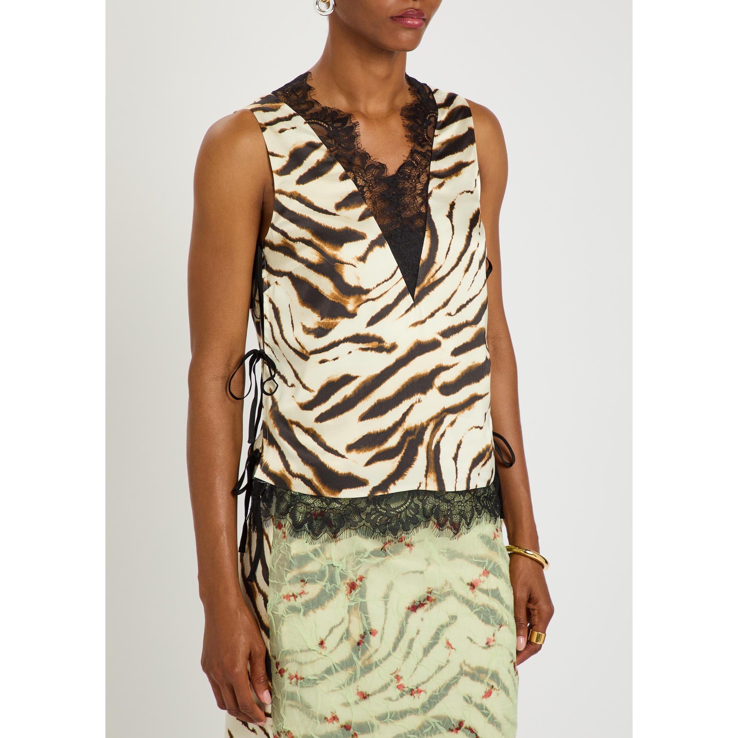 WHITE AND OTHER - Ganni - T Printed Satin V-neck Top - 2