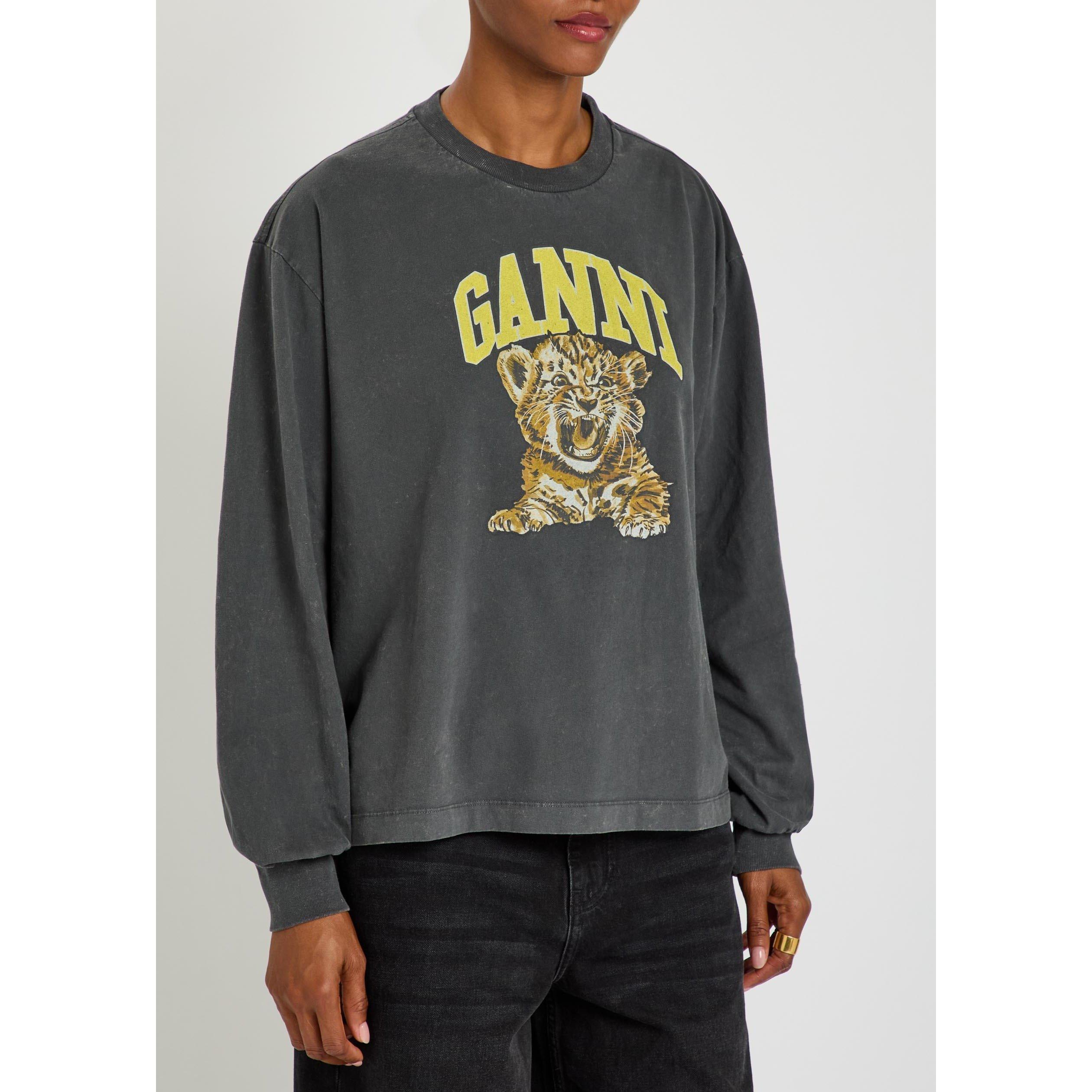 BLACK AND OTHER - Ganni - Women's Future Tiger Graphic Long-Sleeve Cotton T-Shirt - 2