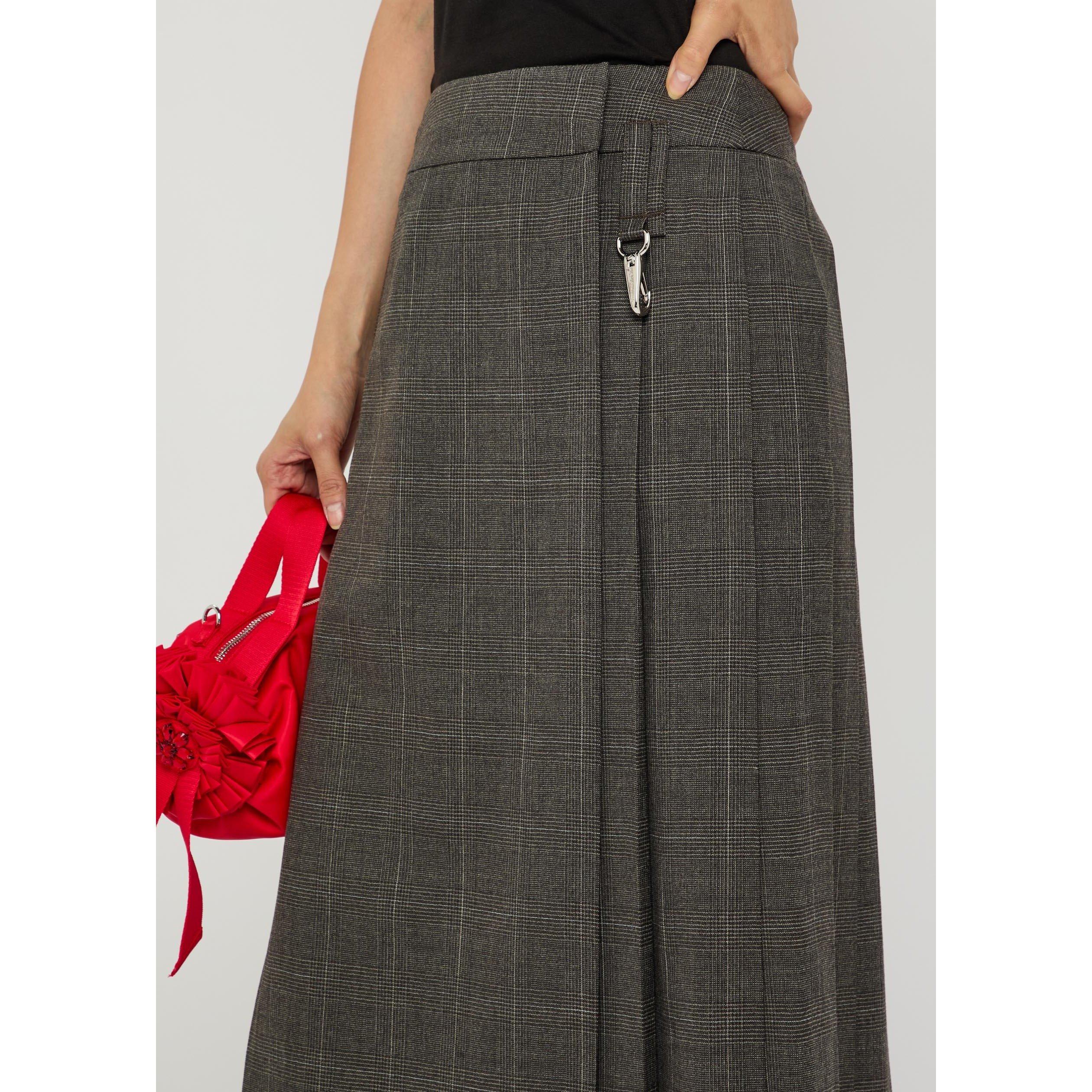 DARK BROWN - Simone Rocha - Women's Tailored Clip Kilt Check Wool A-Line Skirt - 4