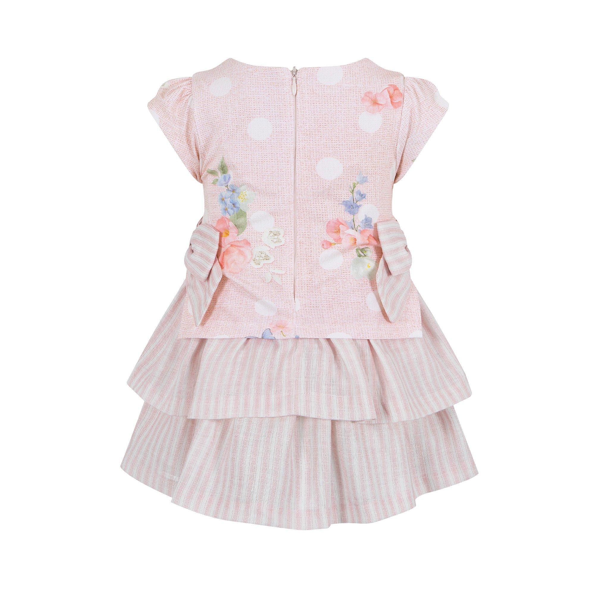 Lt Pink E1070 - LAPIN HOUSE - Kids' Floral Bow Tiered A-Line Jersey Dress - 2