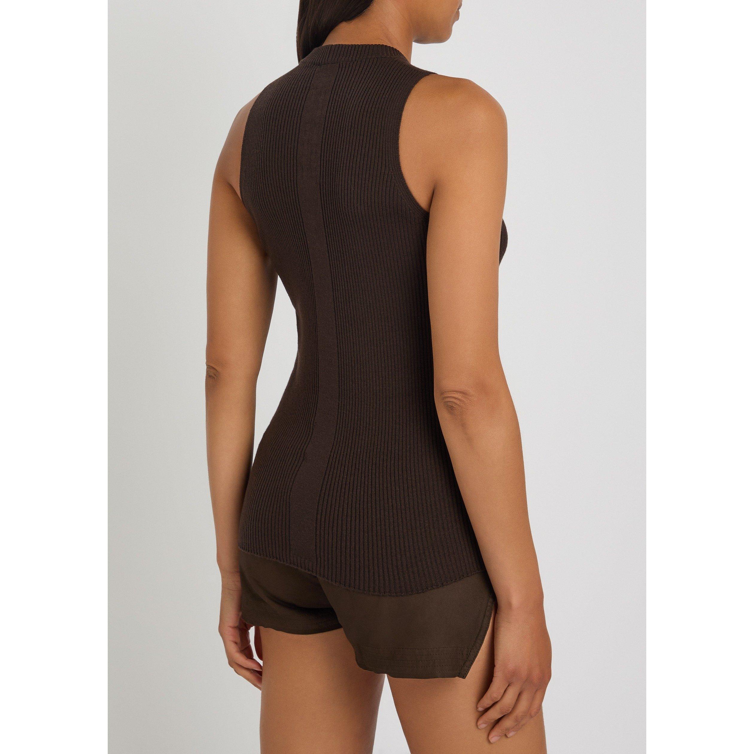 DARK BROWN - Rick Owens - Women's Wool Slim-Fit Tank Top - 3