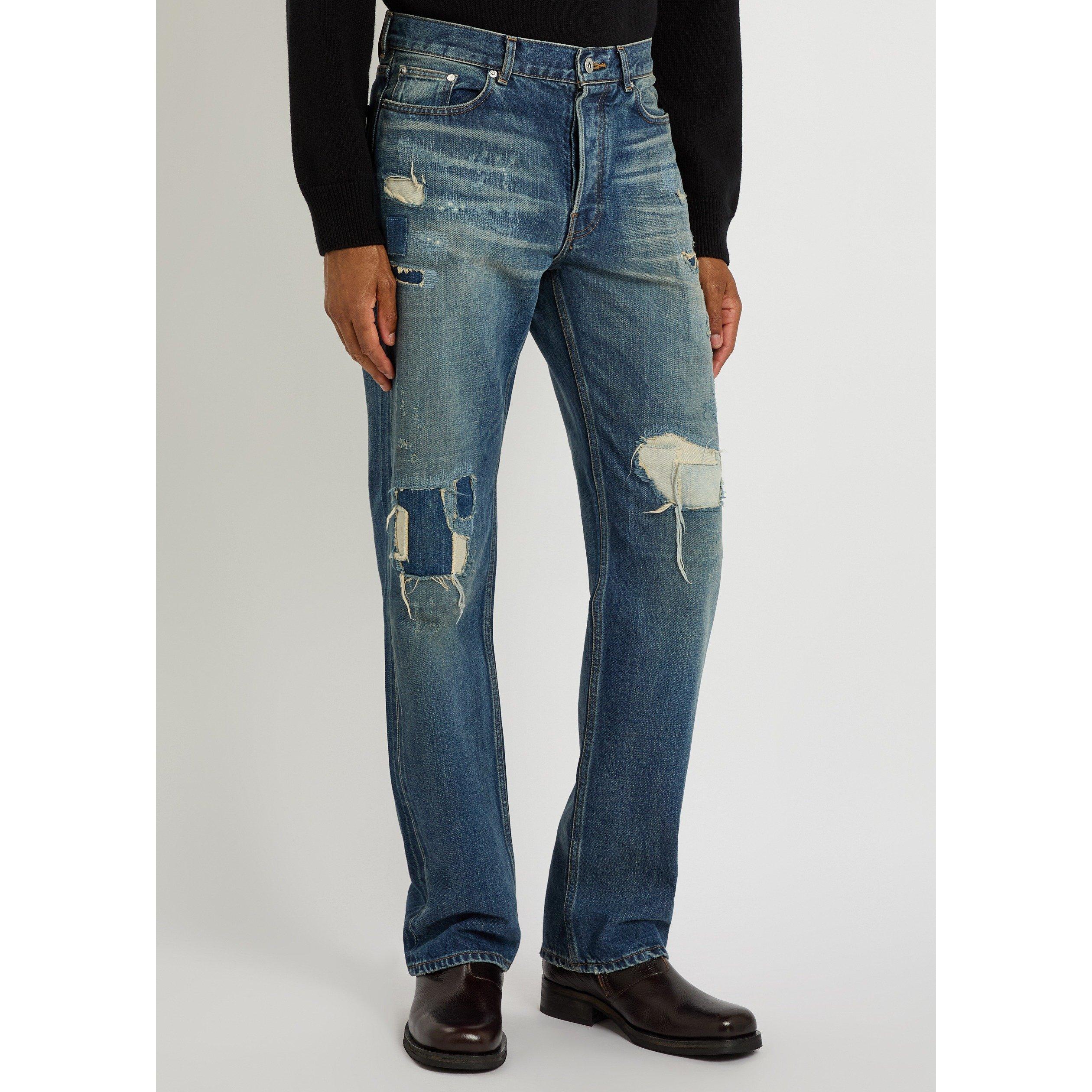 DARK BLUE - JW Anderson - Men's JWA Straight-Leg Distressed Patchwork Cotton Jeans - 2