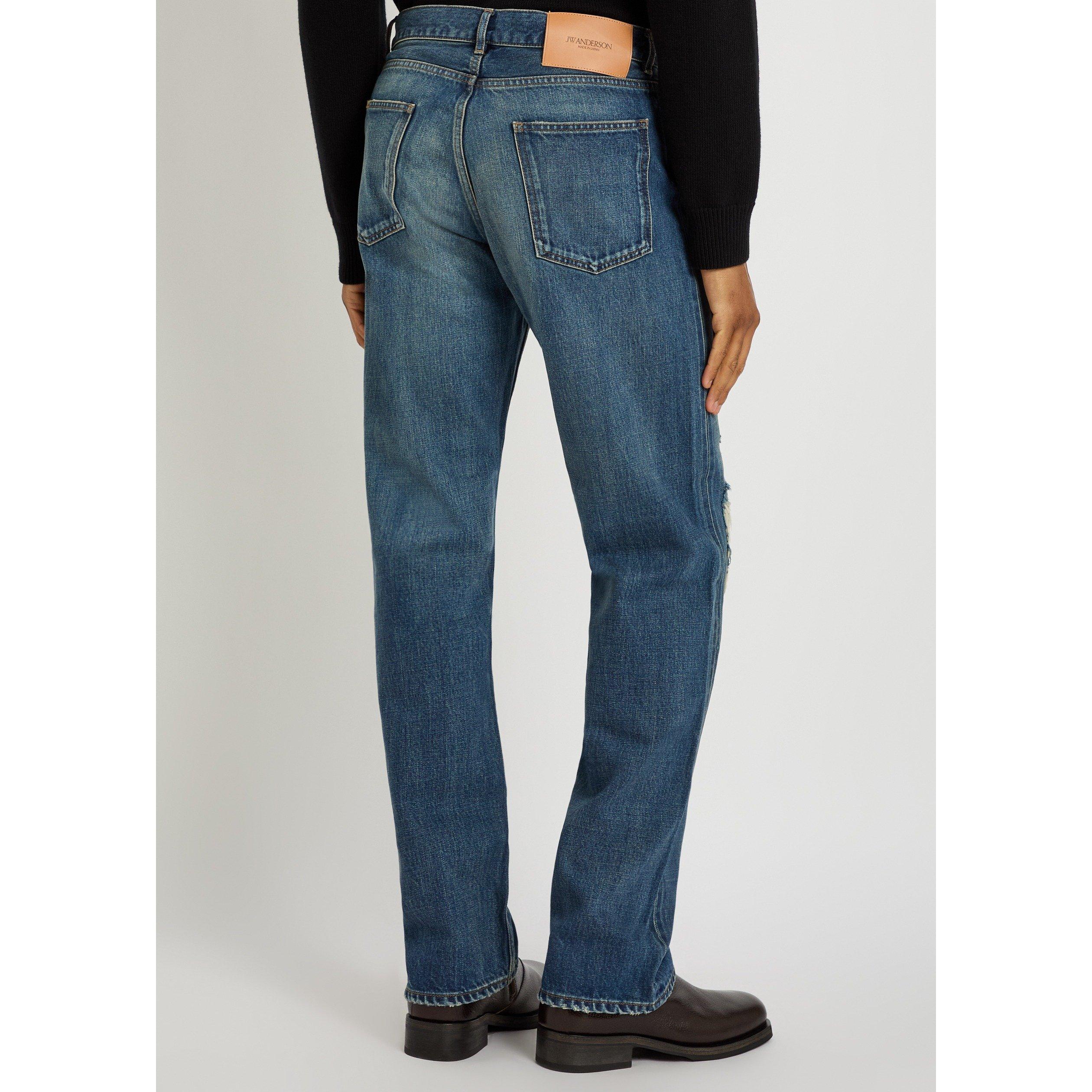DARK BLUE - JW Anderson - Men's JWA Straight-Leg Distressed Patchwork Cotton Jeans - 3