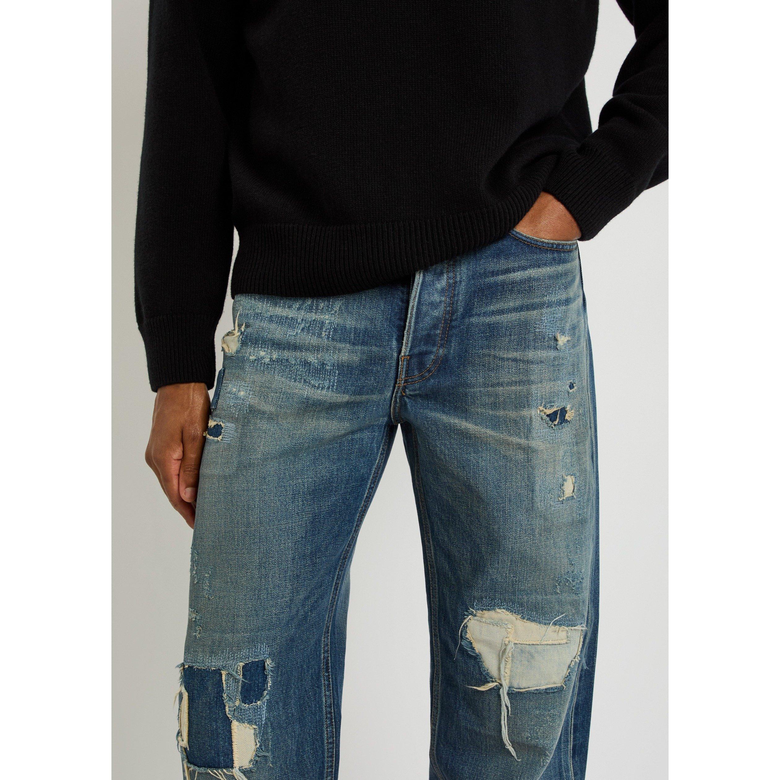 DARK BLUE - JW Anderson - Men's JWA Straight-Leg Distressed Patchwork Cotton Jeans - 4