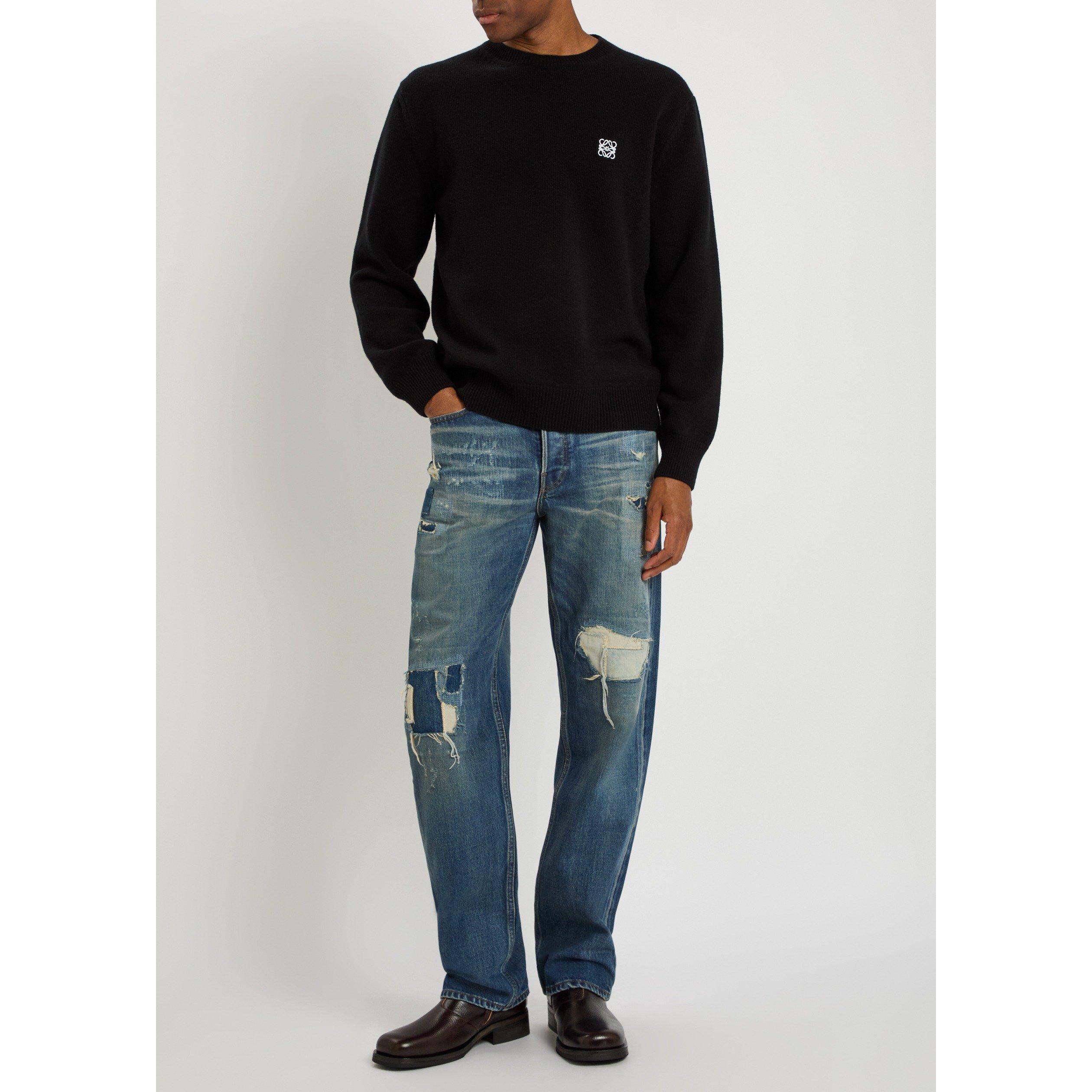 DARK BLUE - JW Anderson - Men's JWA Straight-Leg Distressed Patchwork Cotton Jeans - 5