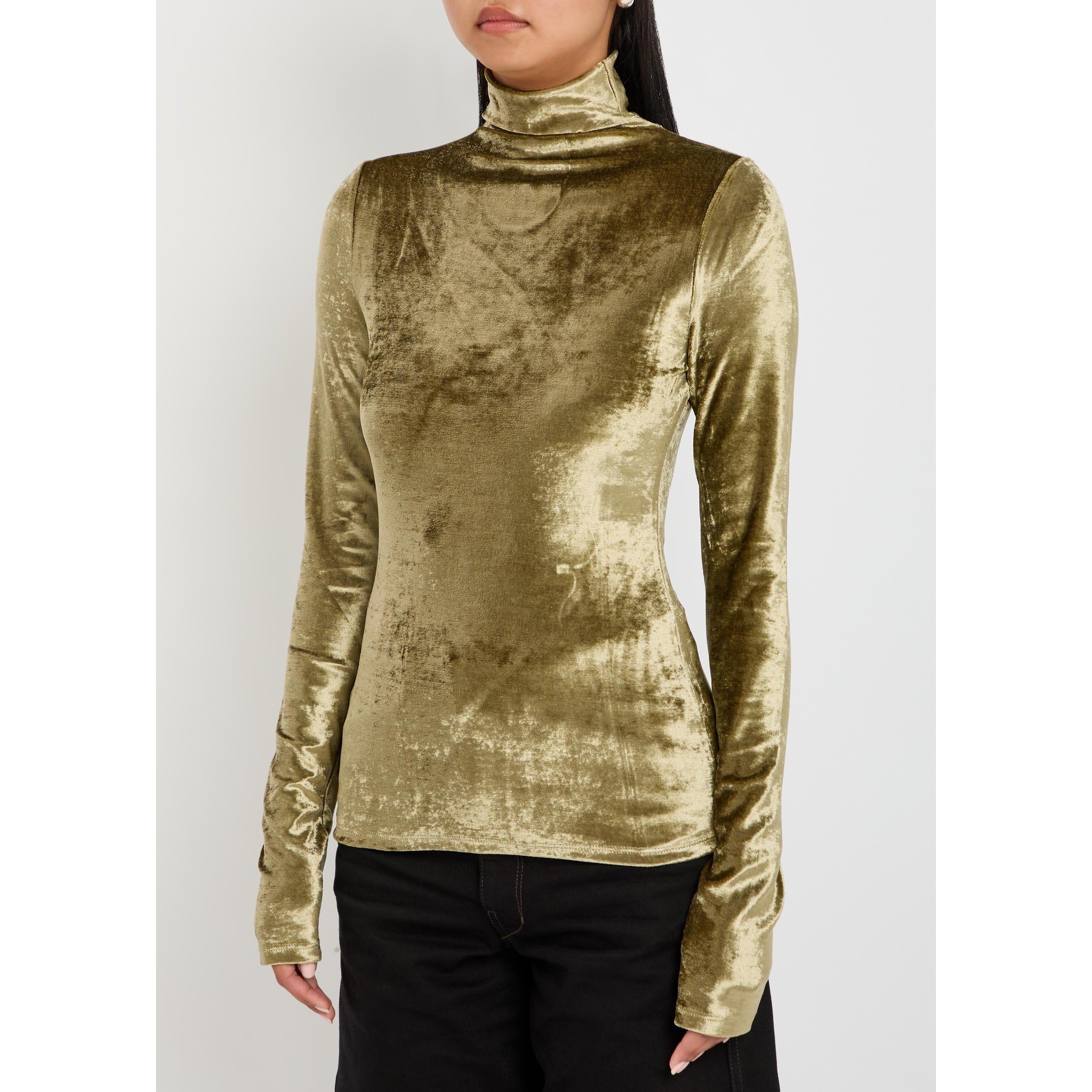 BROWN OTHER - Lemaire - Women's Velvet High-Neck Slim-Fit Long-Sleeve T-Shirt - 2