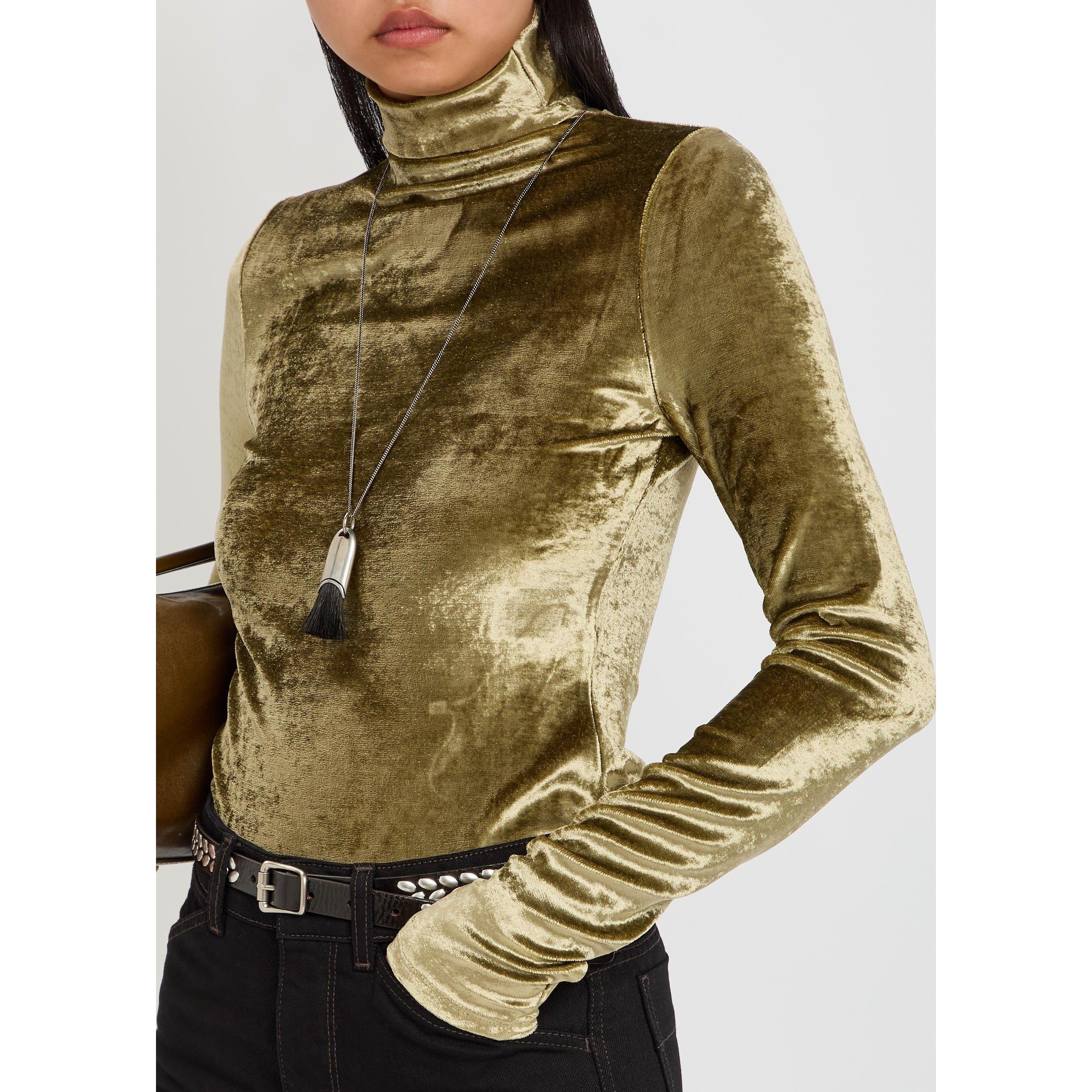 BROWN OTHER - Lemaire - Women's Velvet High-Neck Slim-Fit Long-Sleeve T-Shirt - 4