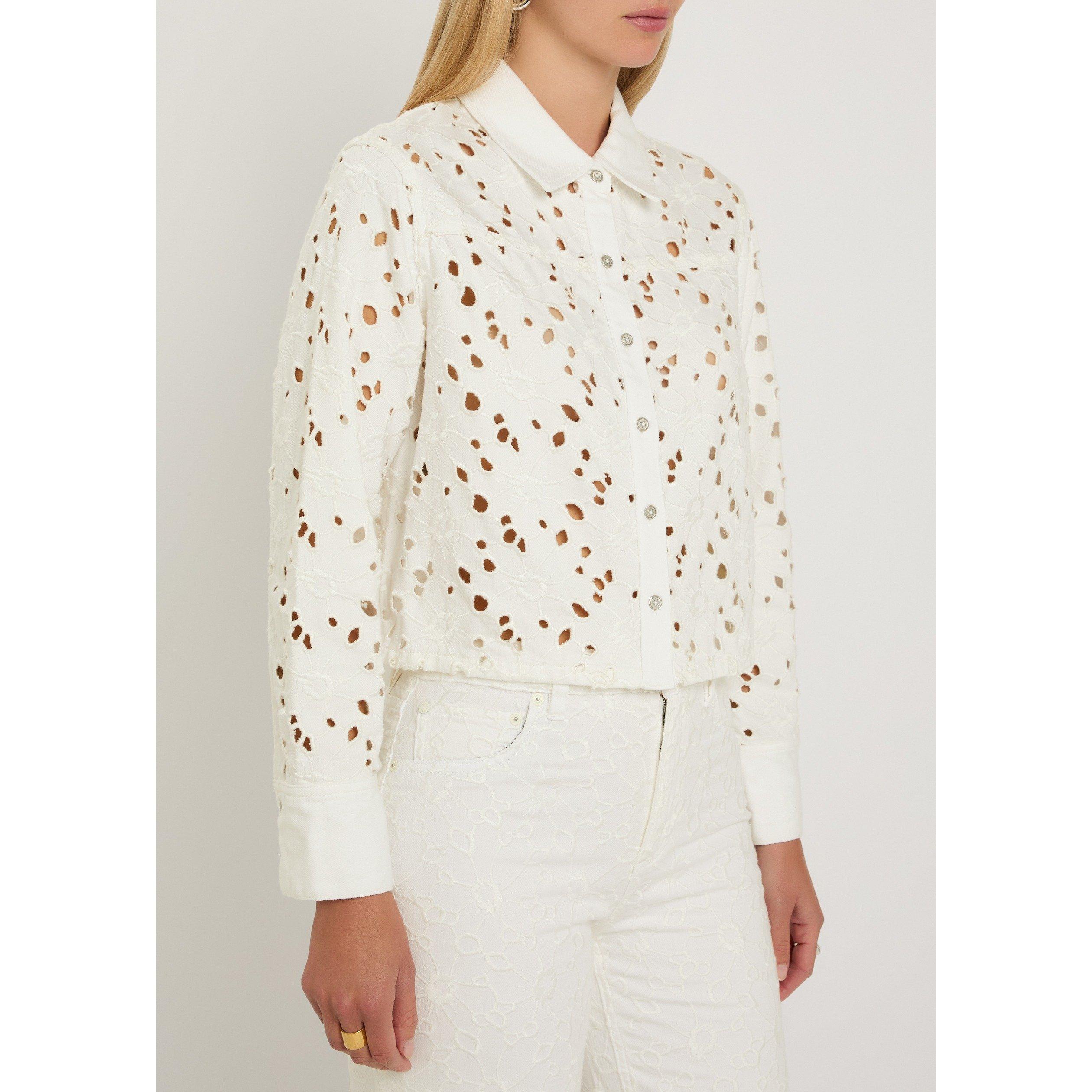 WHITE - Alice And Olivia - Women's Long-Sleeve Cropped Denim Shirt - 2