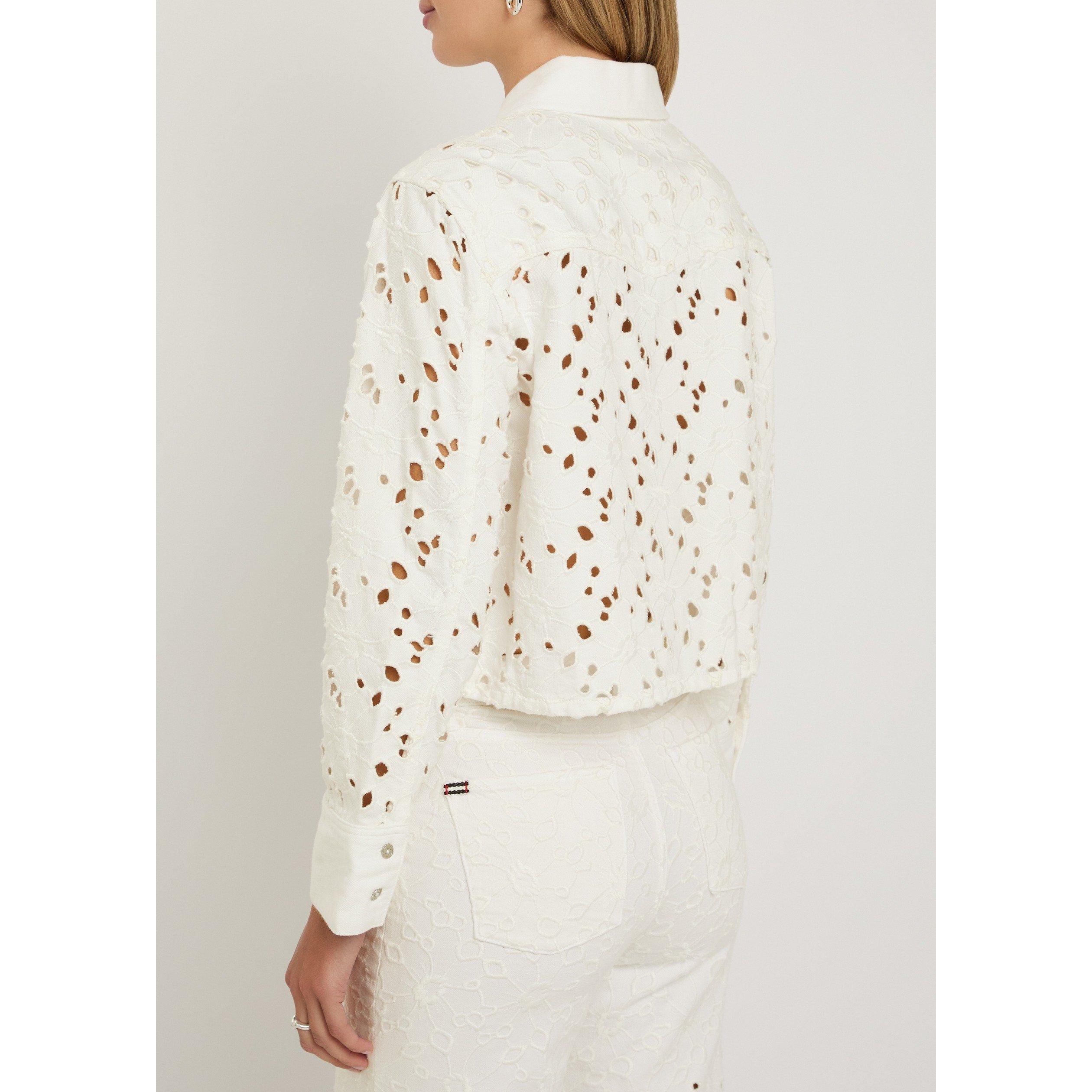 WHITE - Alice And Olivia - Women's Long-Sleeve Cropped Denim Shirt - 3
