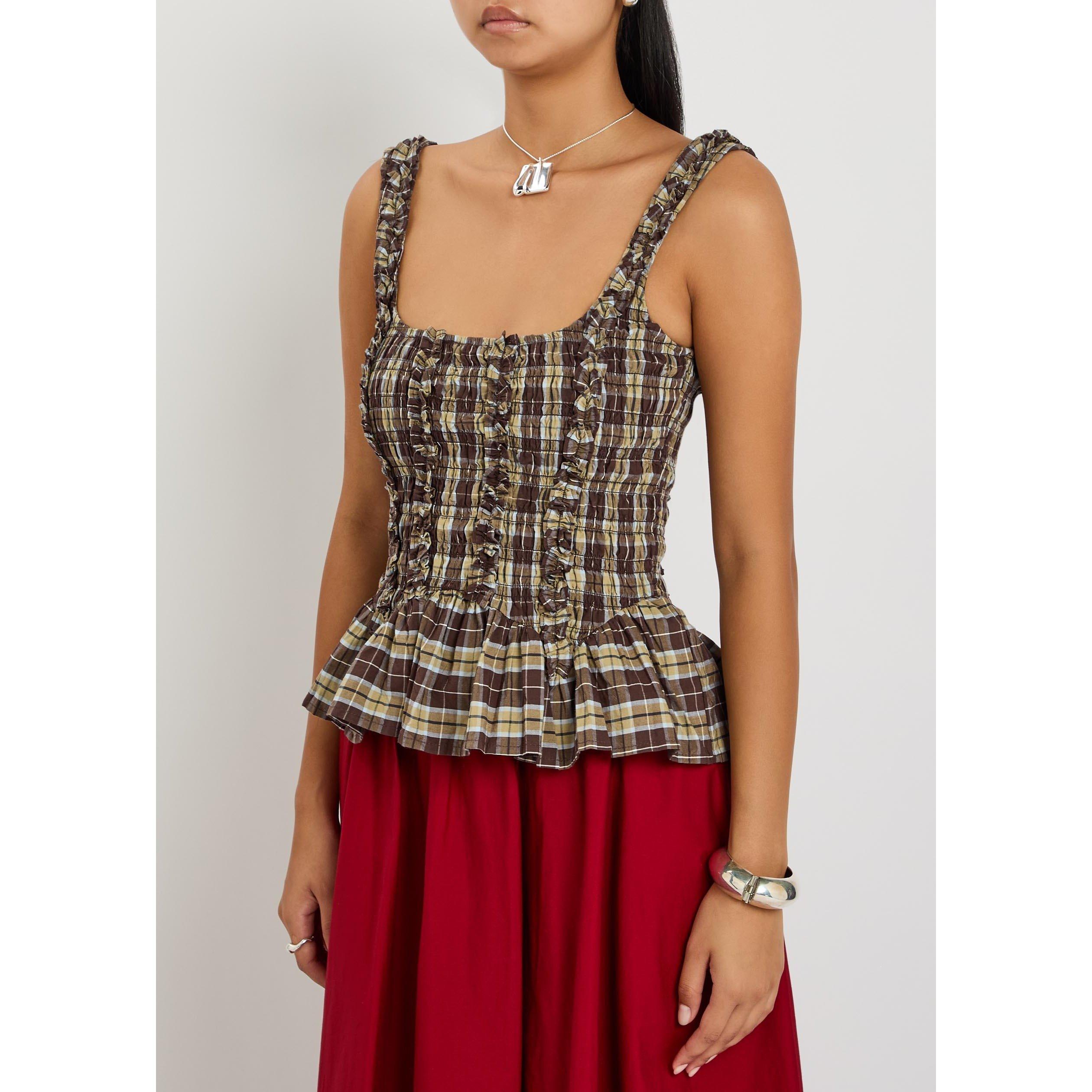 MULTICOLOURED - Damson Madder - Women's Raphi Cotton Check Slim-Fit Cami Top - 2