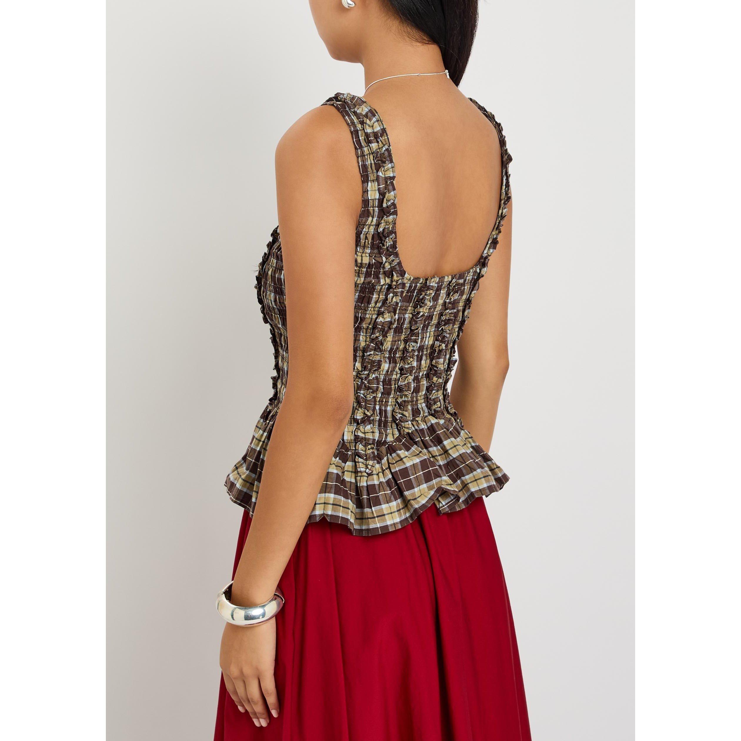 MULTICOLOURED - Damson Madder - Women's Raphi Cotton Check Slim-Fit Cami Top - 3