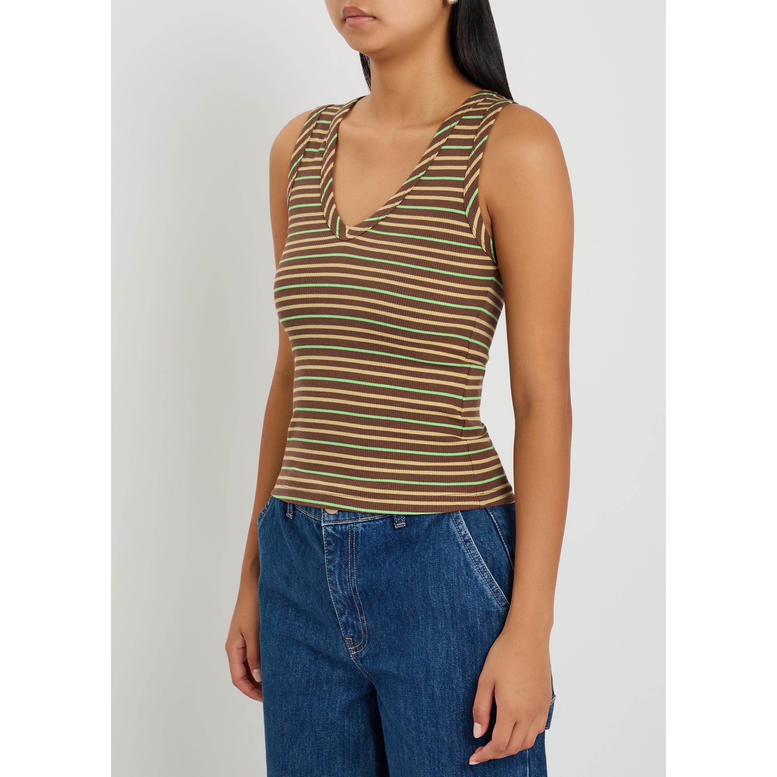 MULTICOLOURED - Damson Madder - Women's Arlea Striped Cotton V-Neck Slim-Fit Tank Top - 2