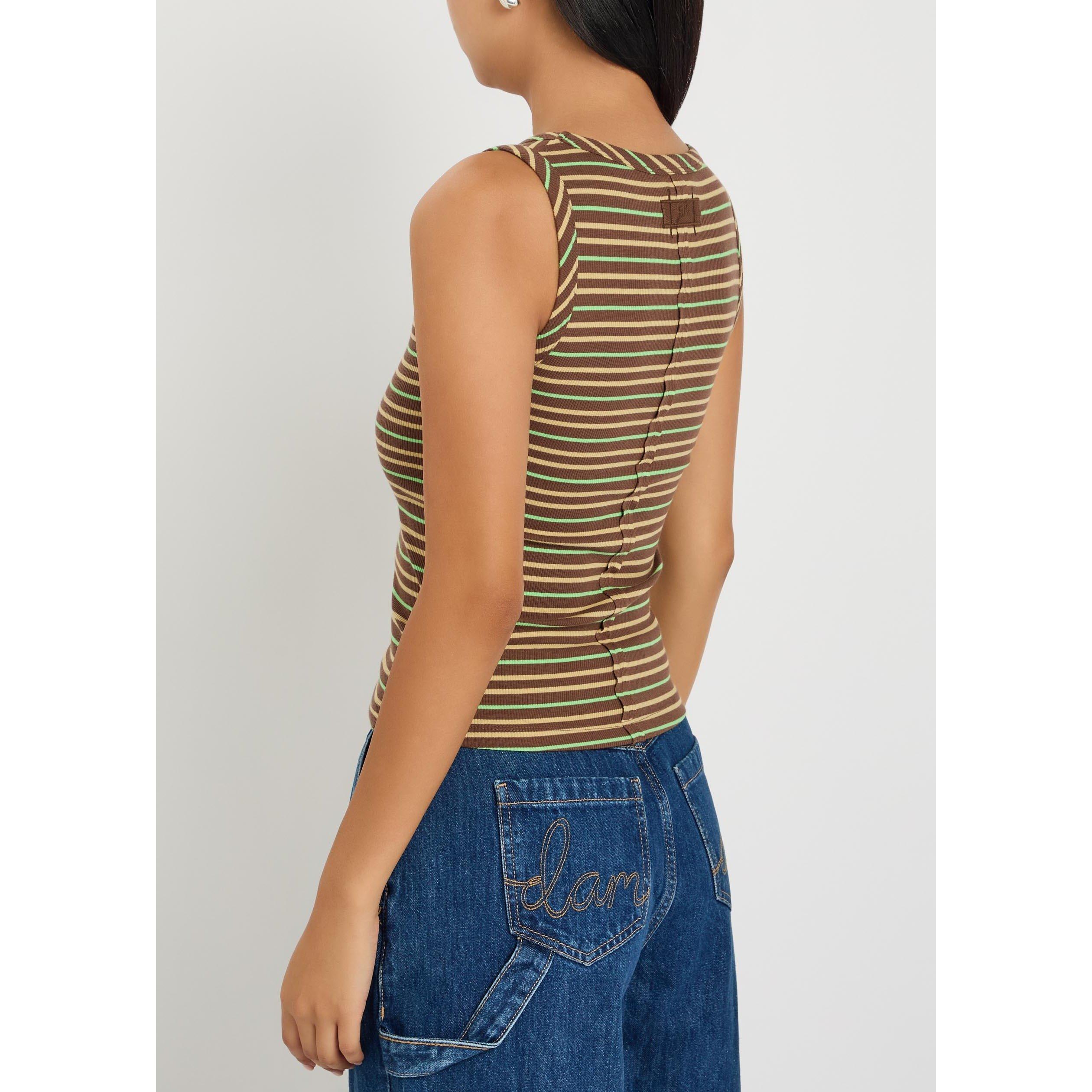 MULTICOLOURED - Damson Madder - Women's Arlea Striped Cotton V-Neck Slim-Fit Tank Top - 3
