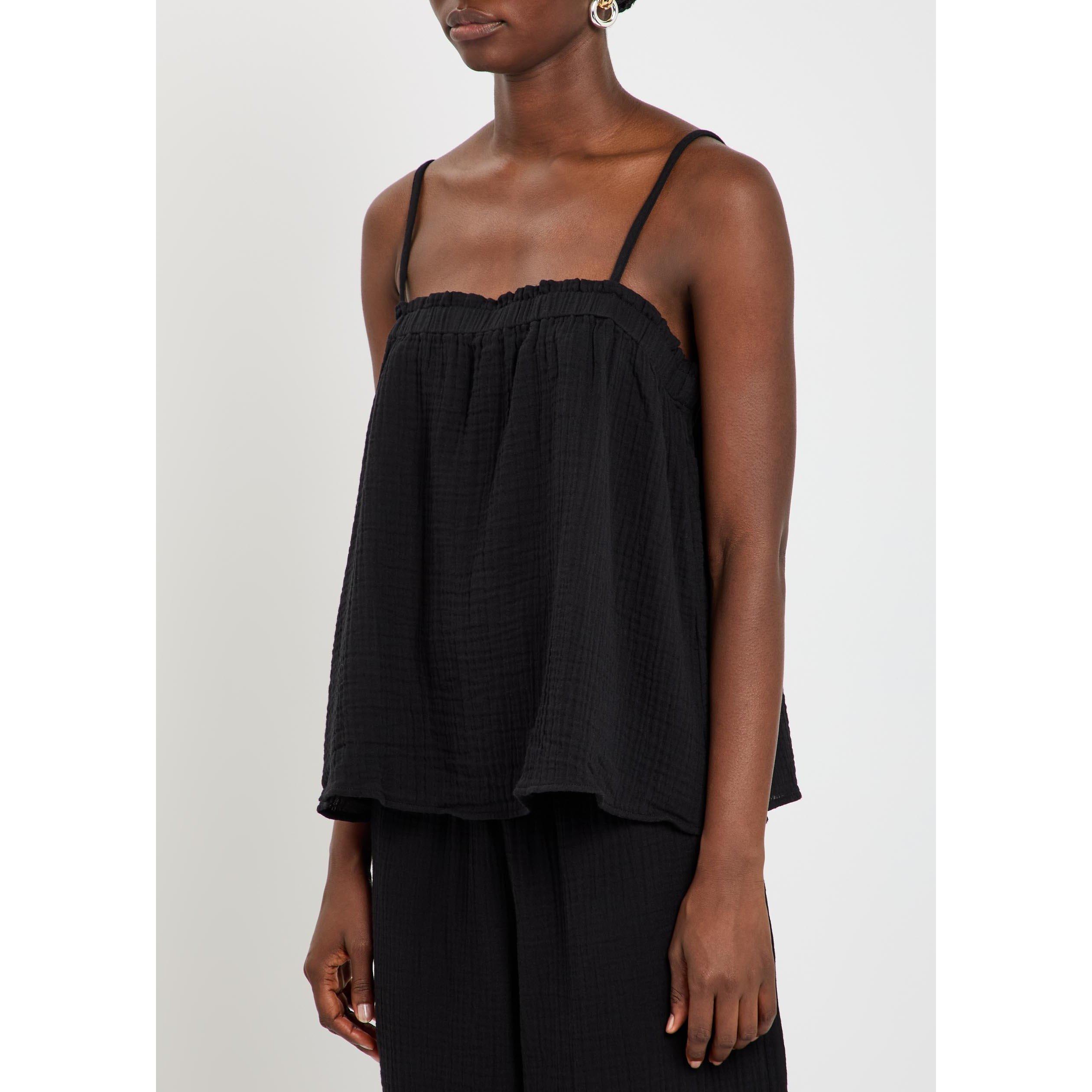 BLACK - Eileen Fisher - Women's Cotton Square Neck Woven Cami Top - 2