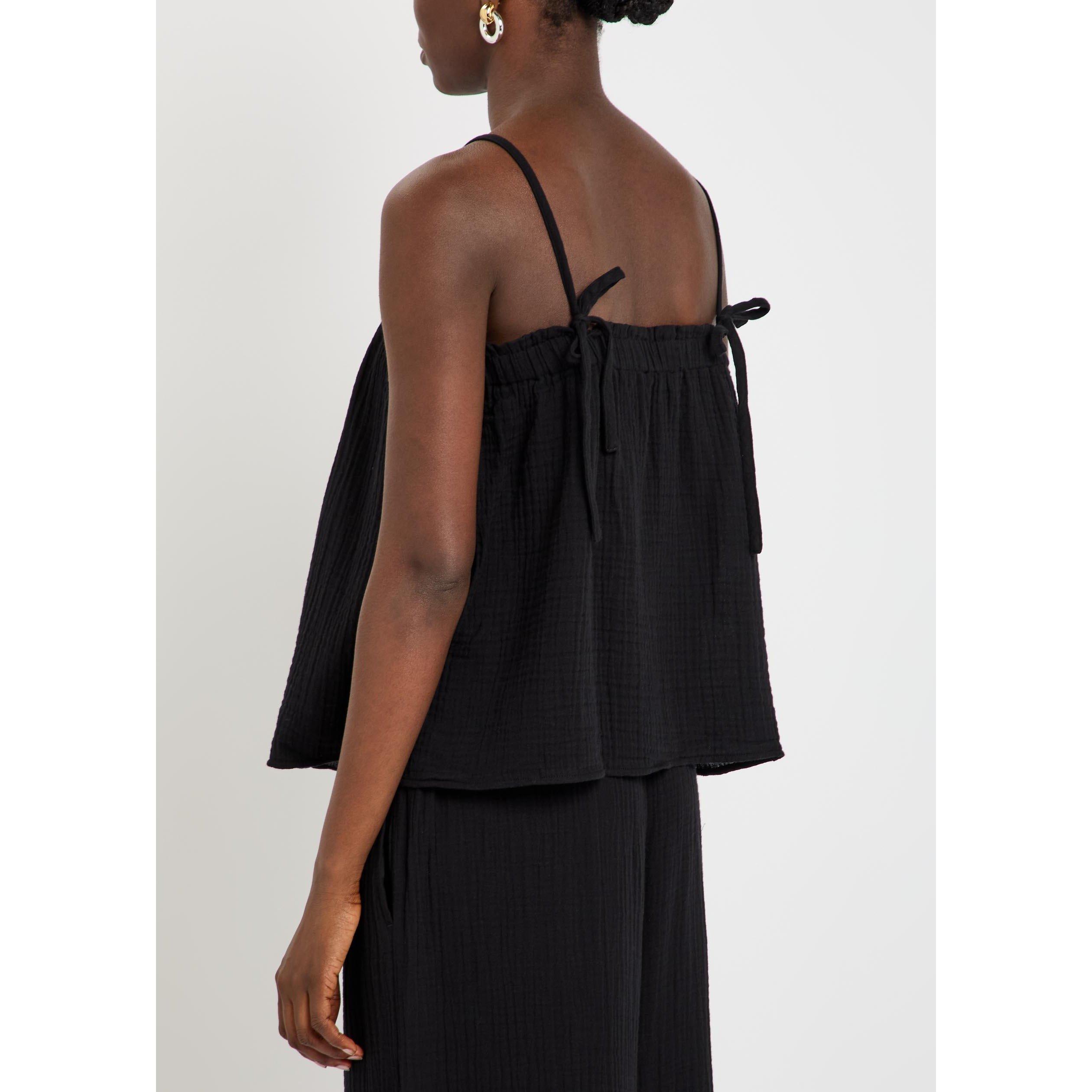 BLACK - Eileen Fisher - Women's Cotton Square Neck Woven Cami Top - 3