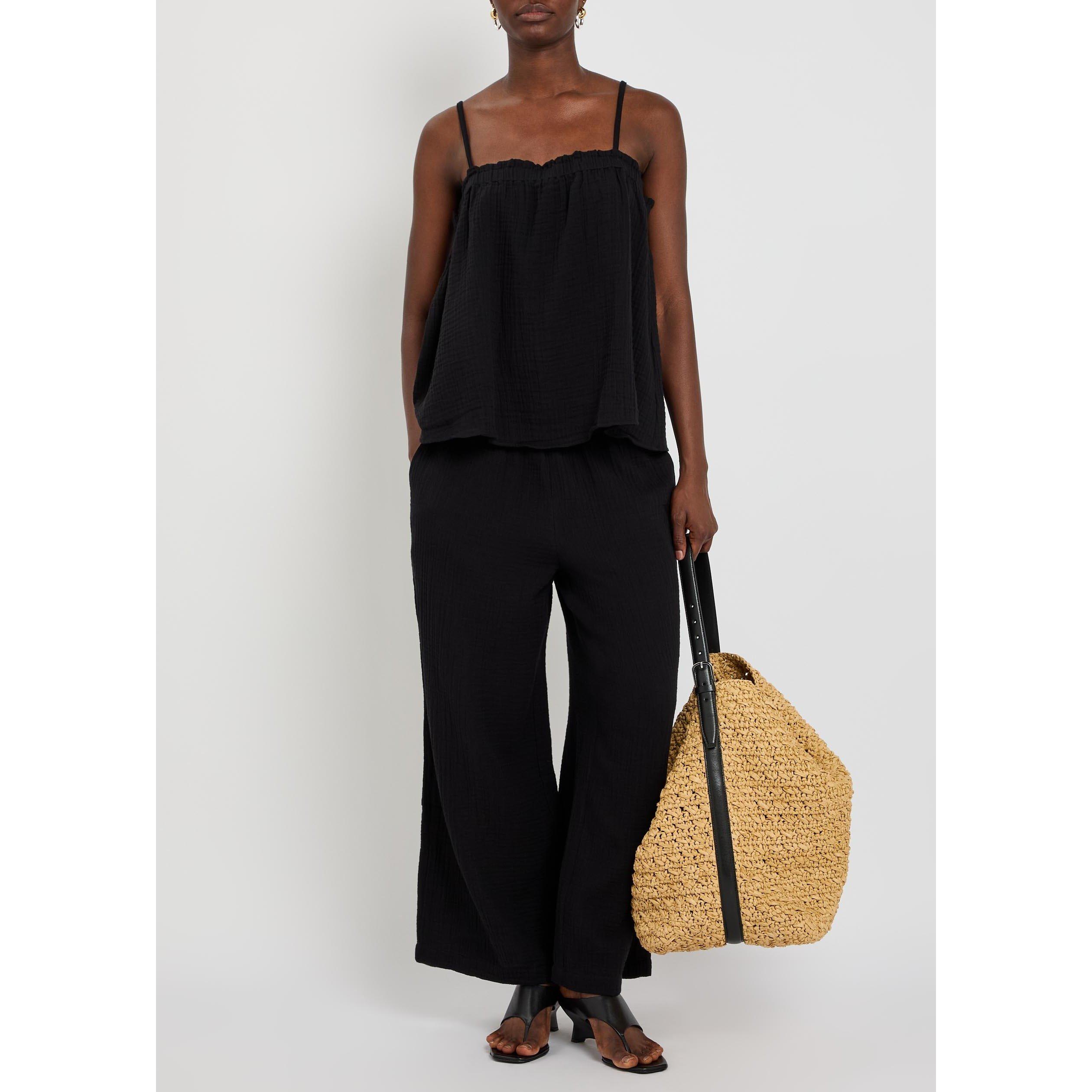 BLACK - Eileen Fisher - Women's Cotton Square Neck Woven Cami Top - 5