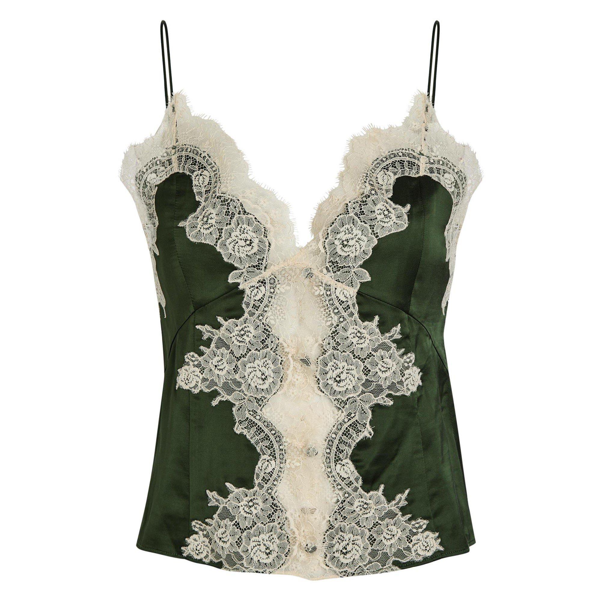 DARK GREEN - Alice And Olivia - T Julietta Lace Slip Top - 1